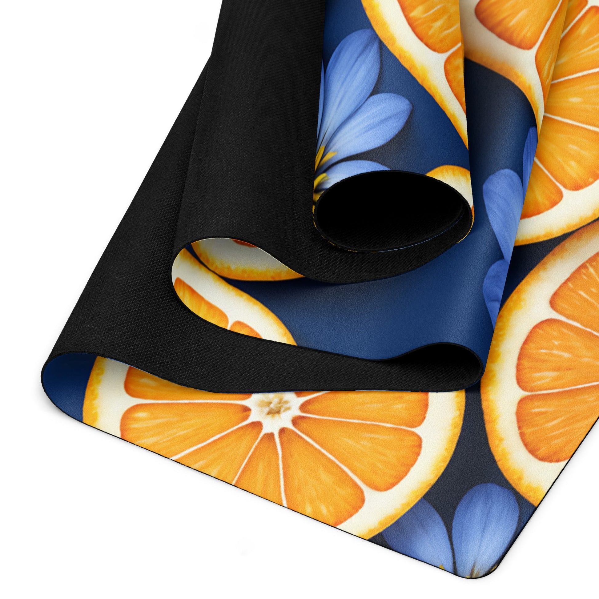 Blue Flowers And Oranges Yoga Mat - Yoga Mat - Discovery Co.