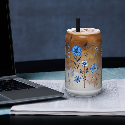 Blue Flowers Can-Shaped Glass - Can-Shaped Glass - Discovery Co.