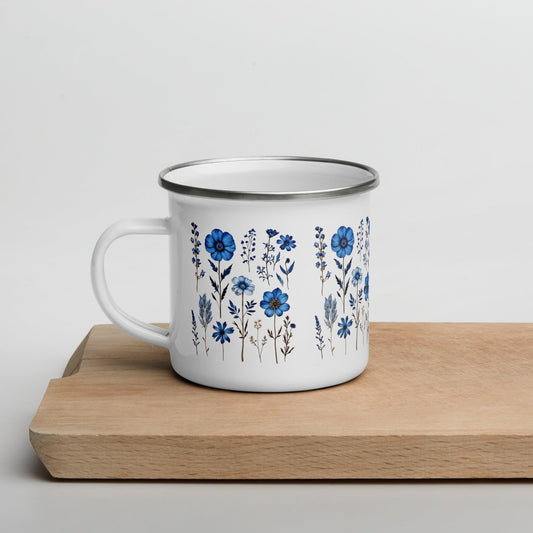 Blue Flowers Enamel Mug (12 oz) - Mugs - Discovery Co.