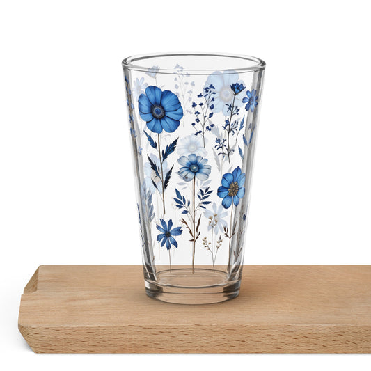 Blue Flowers Pint Glass (16 oz) - Beer Glass - Discovery Co.