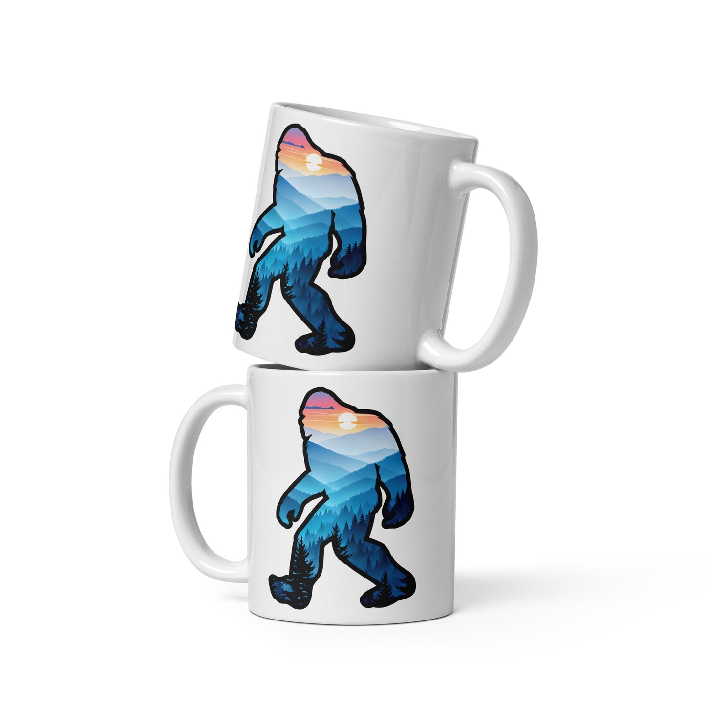 Blue Mountains Bigfoot White Glossy Mug (11 oz, 15 oz, 20 oz) Product - Mugs - Discovery Co.