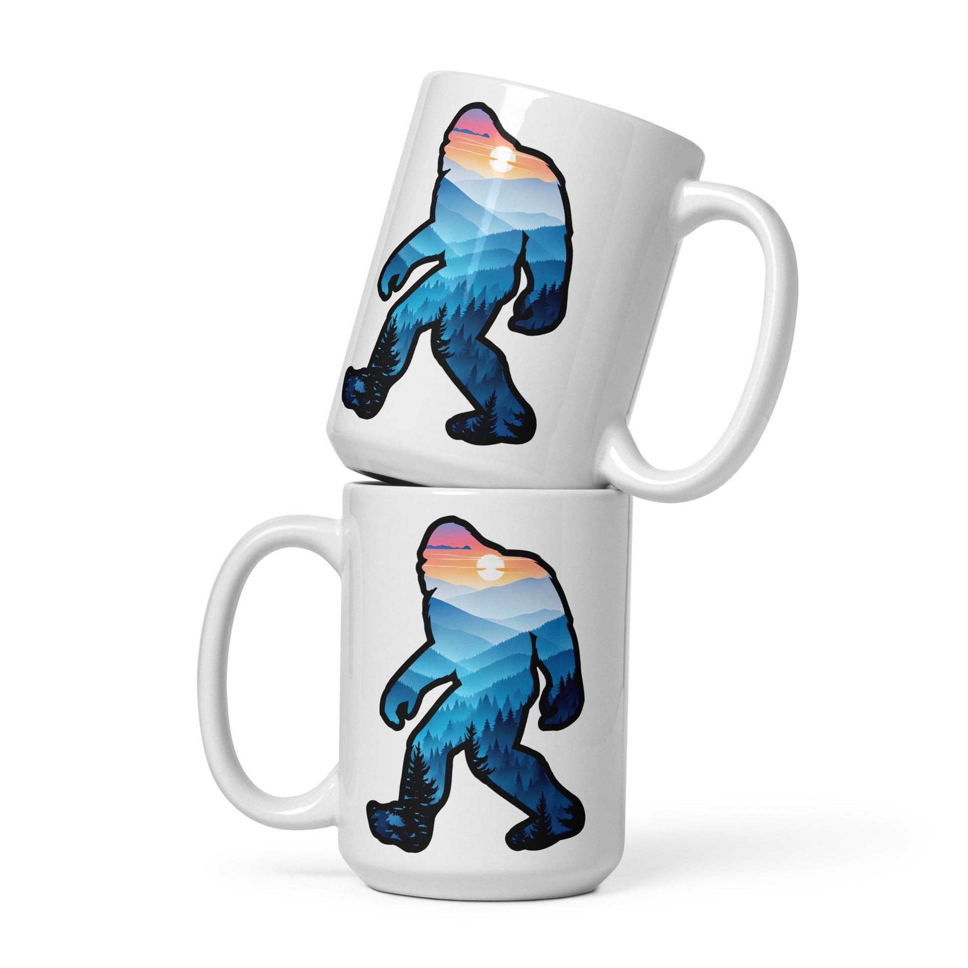Blue Mountains Bigfoot White Glossy Mug (11 oz, 15 oz, 20 oz) Product - Mugs - Discovery Co.