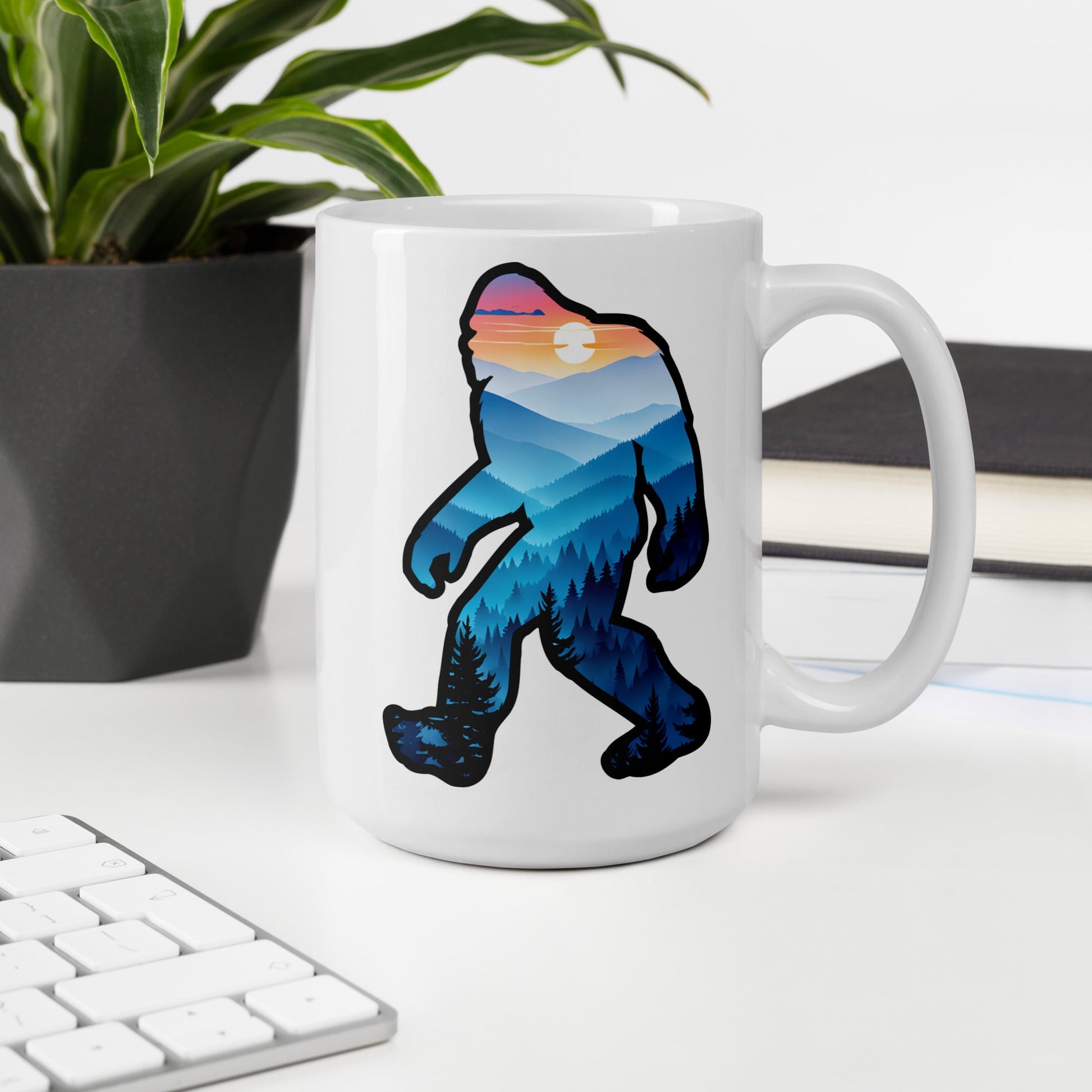 Blue Mountains Bigfoot White Glossy Mug (11 oz, 15 oz, 20 oz) Product - Mugs - Discovery Co.