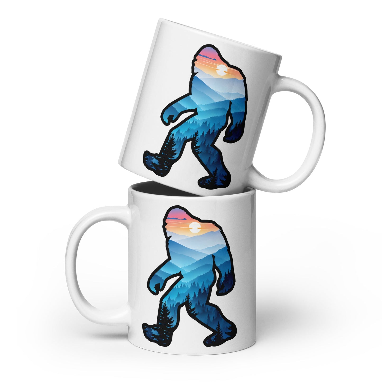 Blue Mountains Bigfoot White Glossy Mug (11 oz, 15 oz, 20 oz) Product - Mugs - Discovery Co.