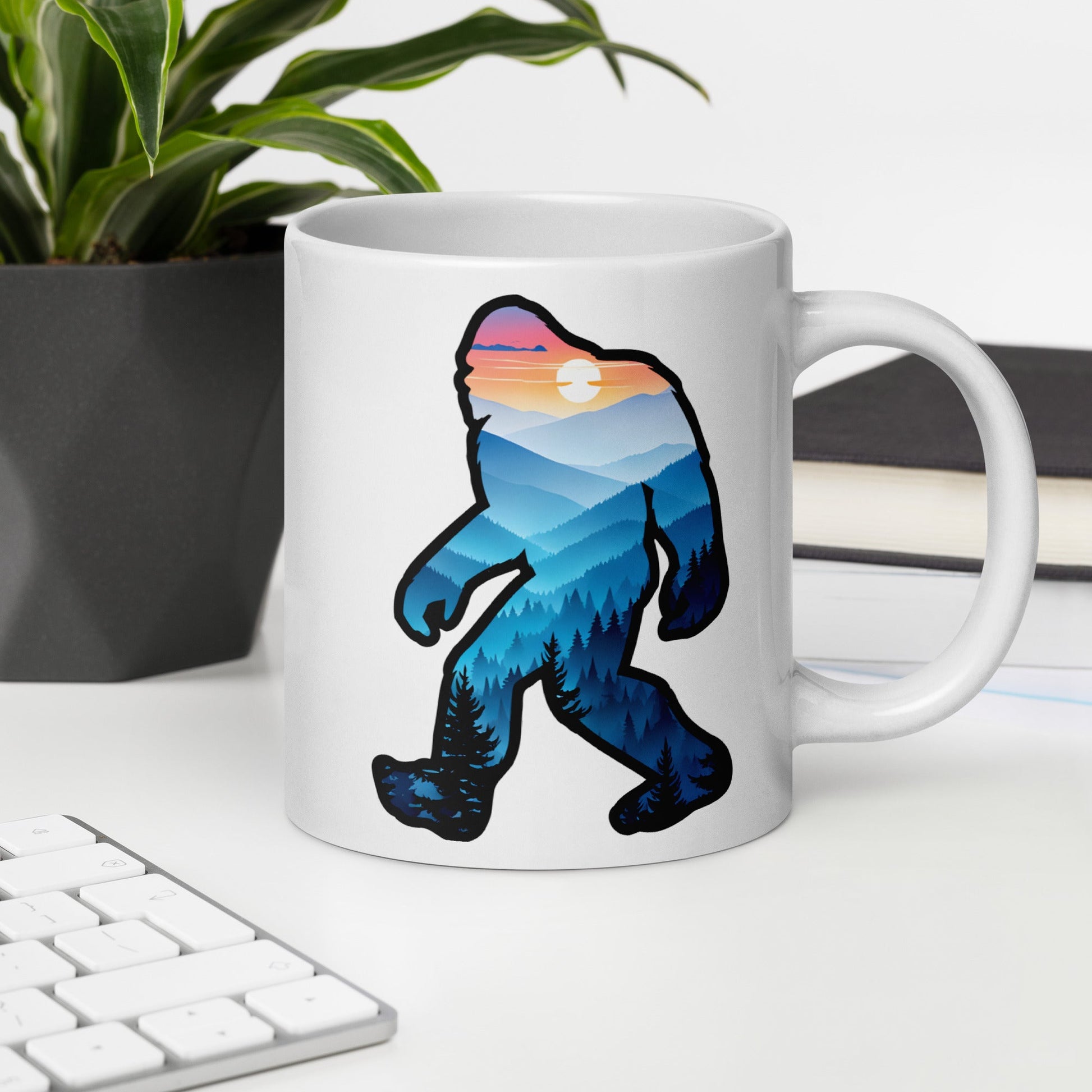 Blue Mountains Bigfoot White Glossy Mug (11 oz, 15 oz, 20 oz) Product - Mugs - Discovery Co.