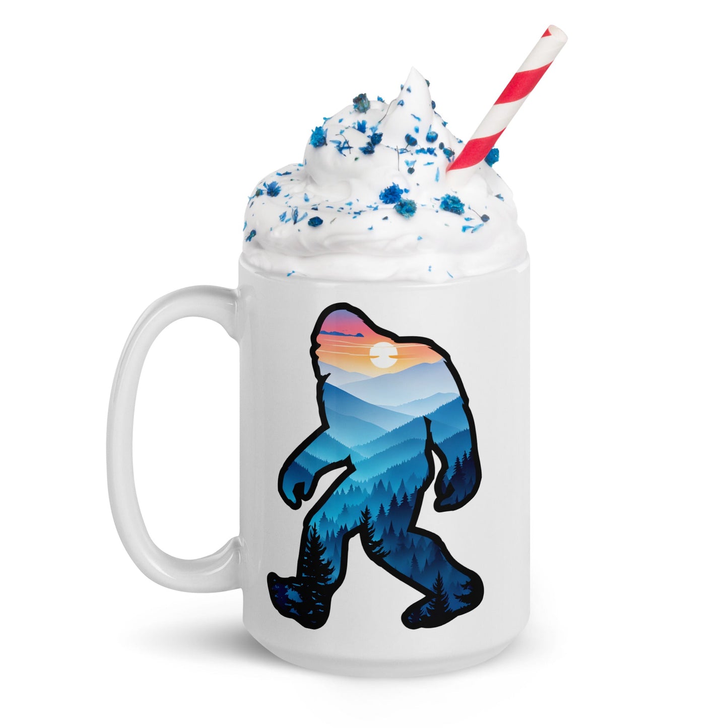 Blue Mountains Bigfoot White Glossy Mug (11 oz, 15 oz, 20 oz) Product - Mugs - Discovery Co.