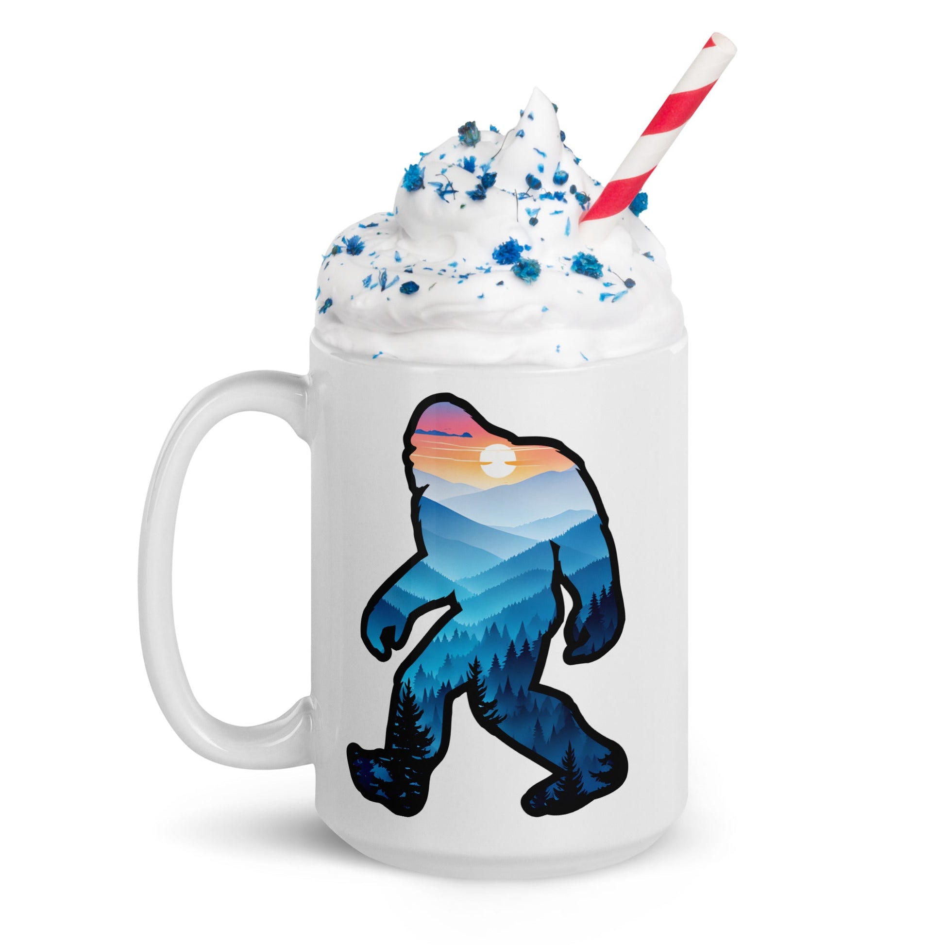 Blue Mountains Bigfoot White Glossy Mug (11 oz, 15 oz, 20 oz) Product - Mugs - Discovery Co.