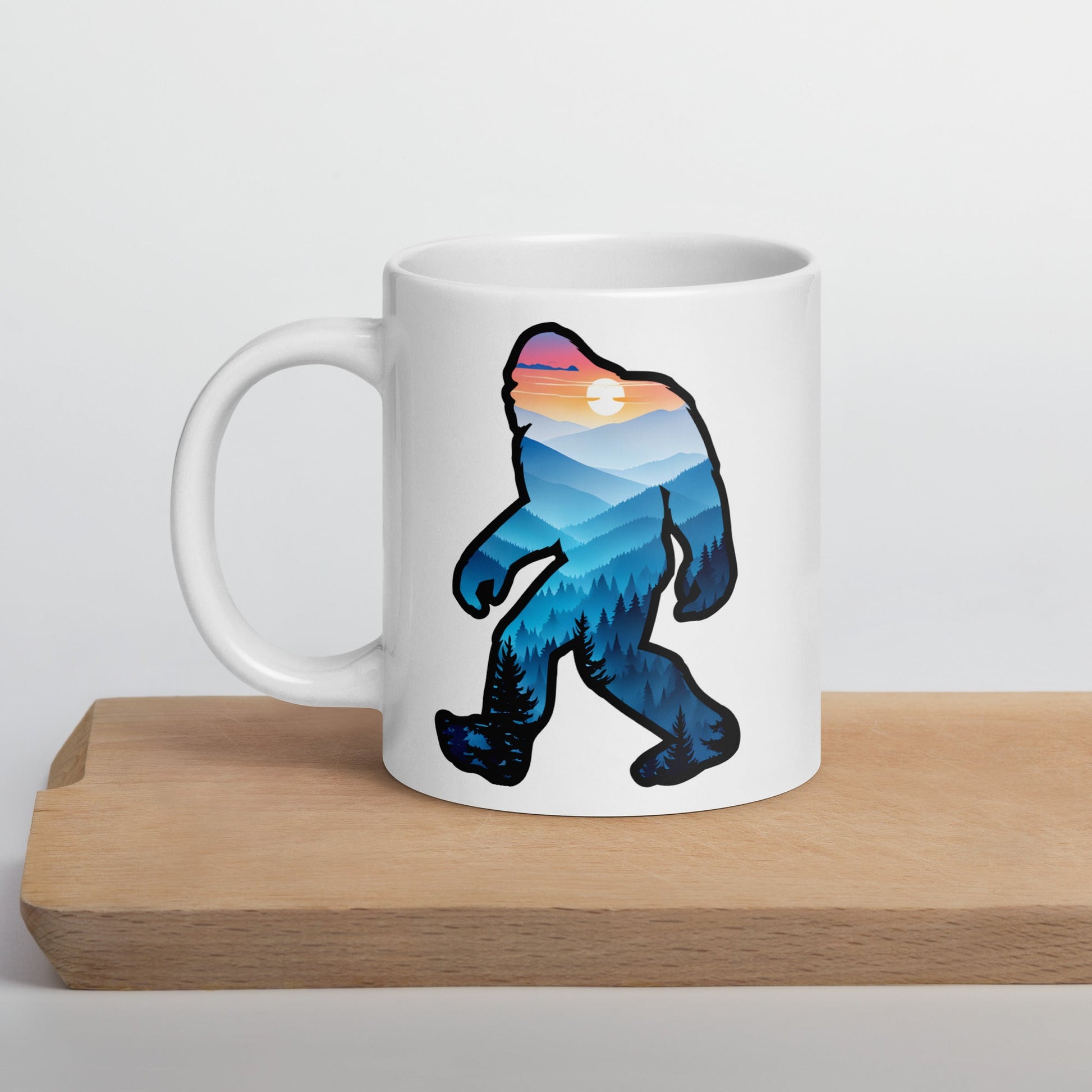 Blue Mountains Bigfoot White Glossy Mug (11 oz, 15 oz, 20 oz) Product - Mugs - Discovery Co.