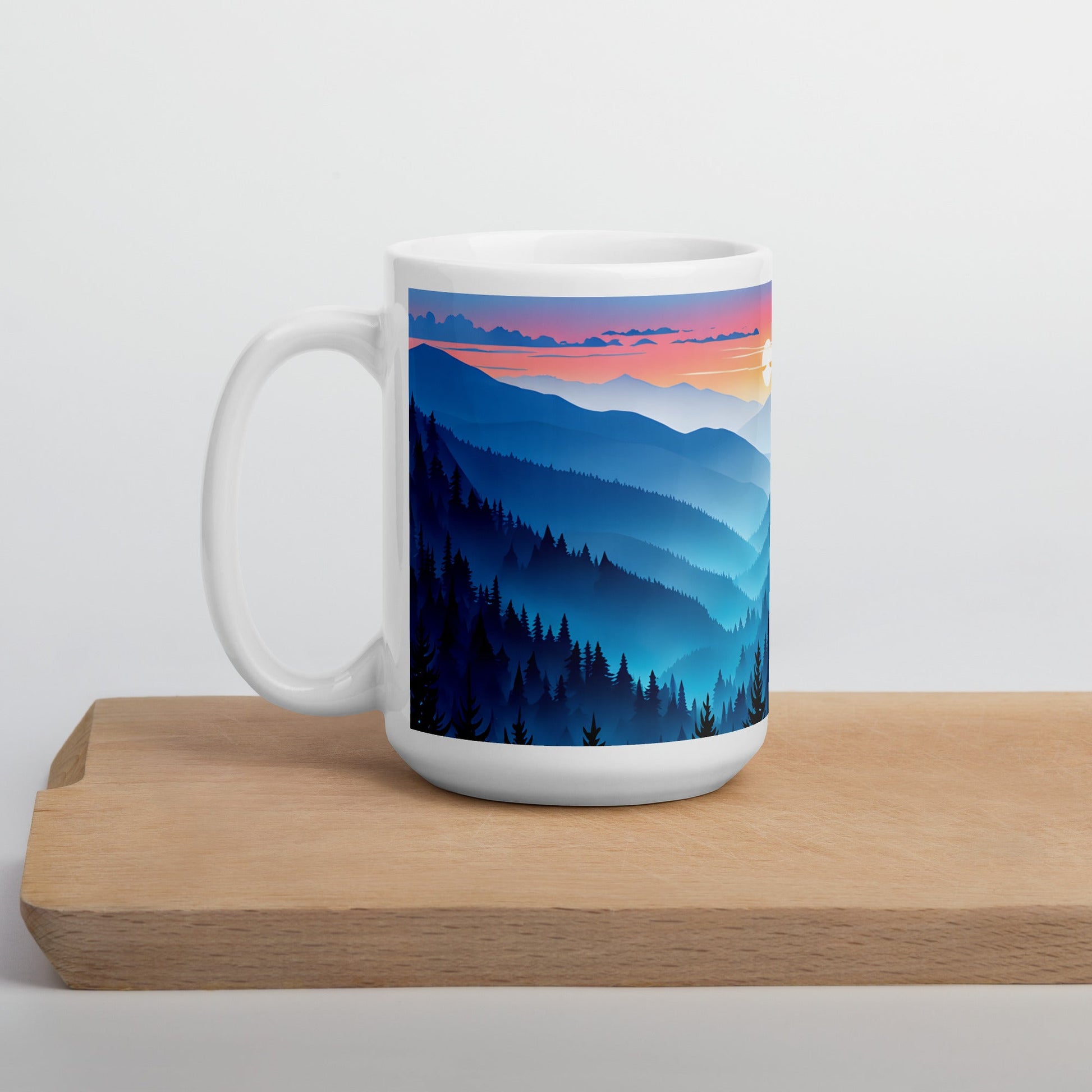 Blue Mountains White Glossy Mug (11 oz, 15 oz, 20 oz) - Mugs - Discovery Co.