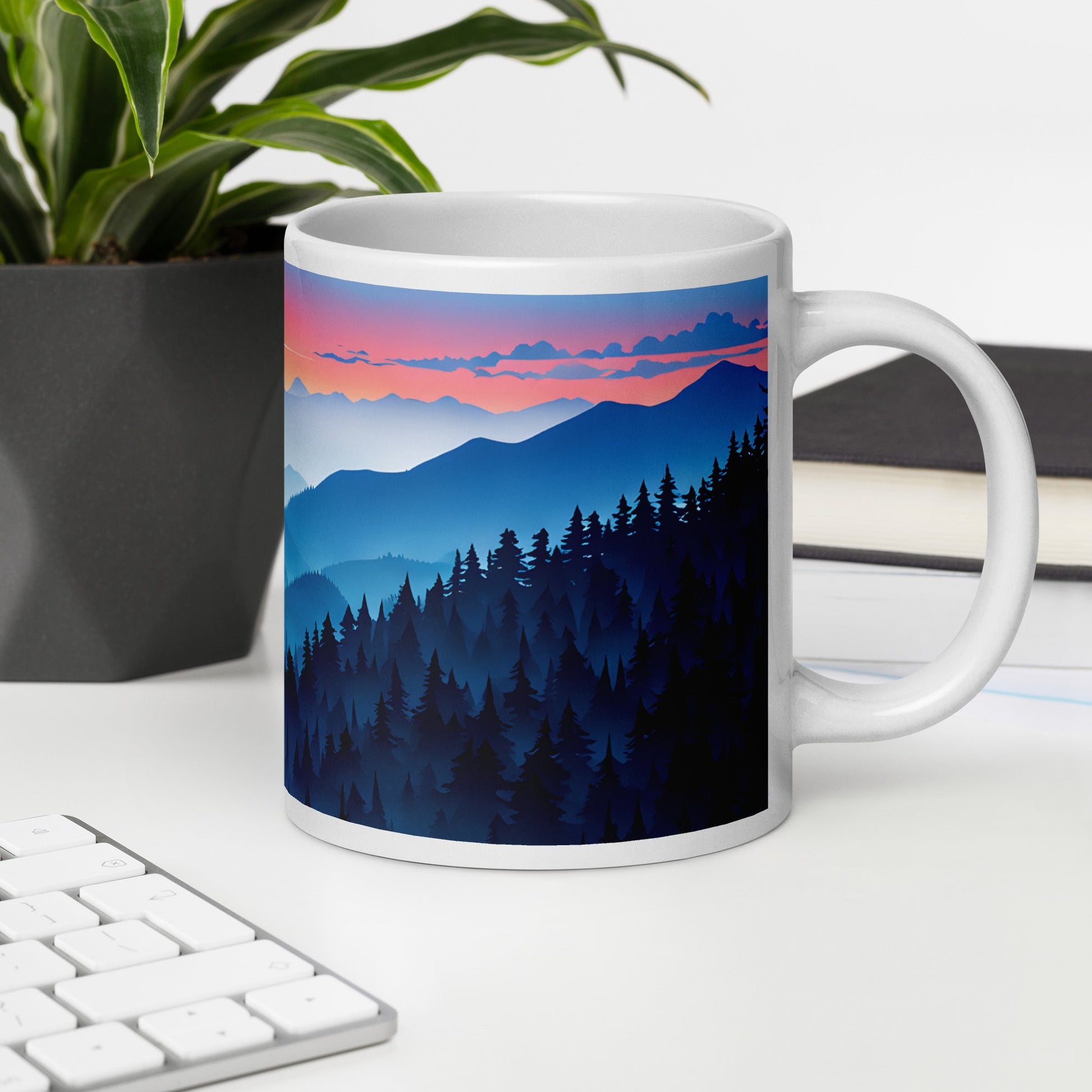 Blue Mountains White Glossy Mug (11 oz, 15 oz, 20 oz) - Mugs - Discovery Co.