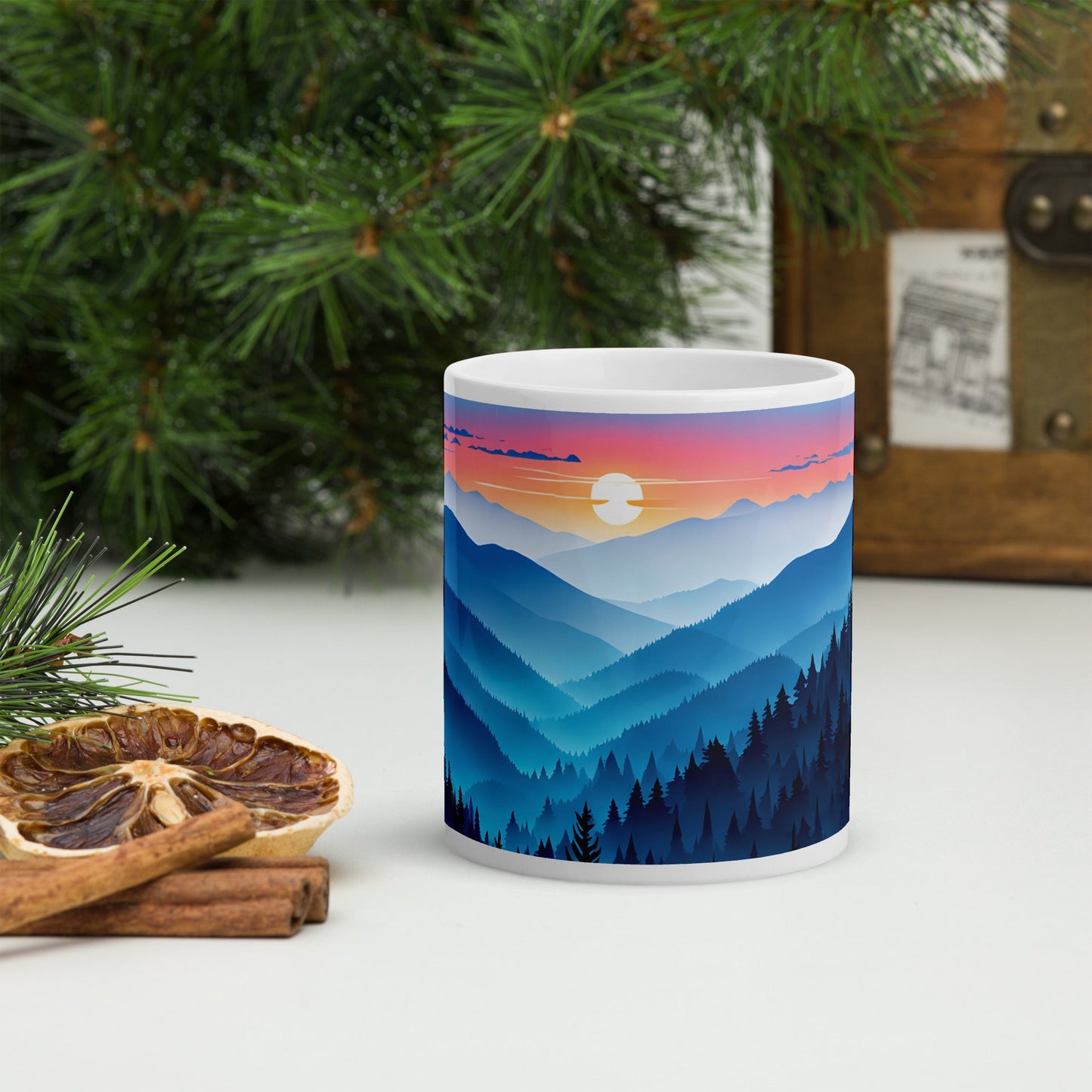 Blue Mountains White Glossy Mug (11 oz, 15 oz, 20 oz) - Mugs - Discovery Co.