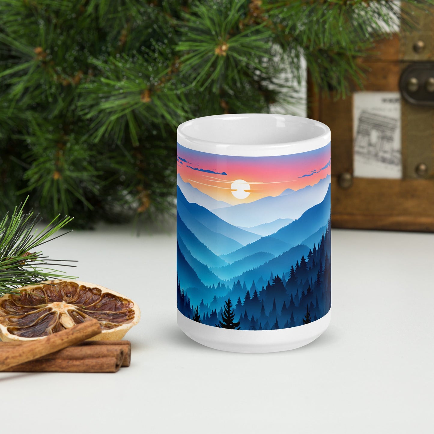 Blue Mountains White Glossy Mug (11 oz, 15 oz, 20 oz) - Mugs - Discovery Co.