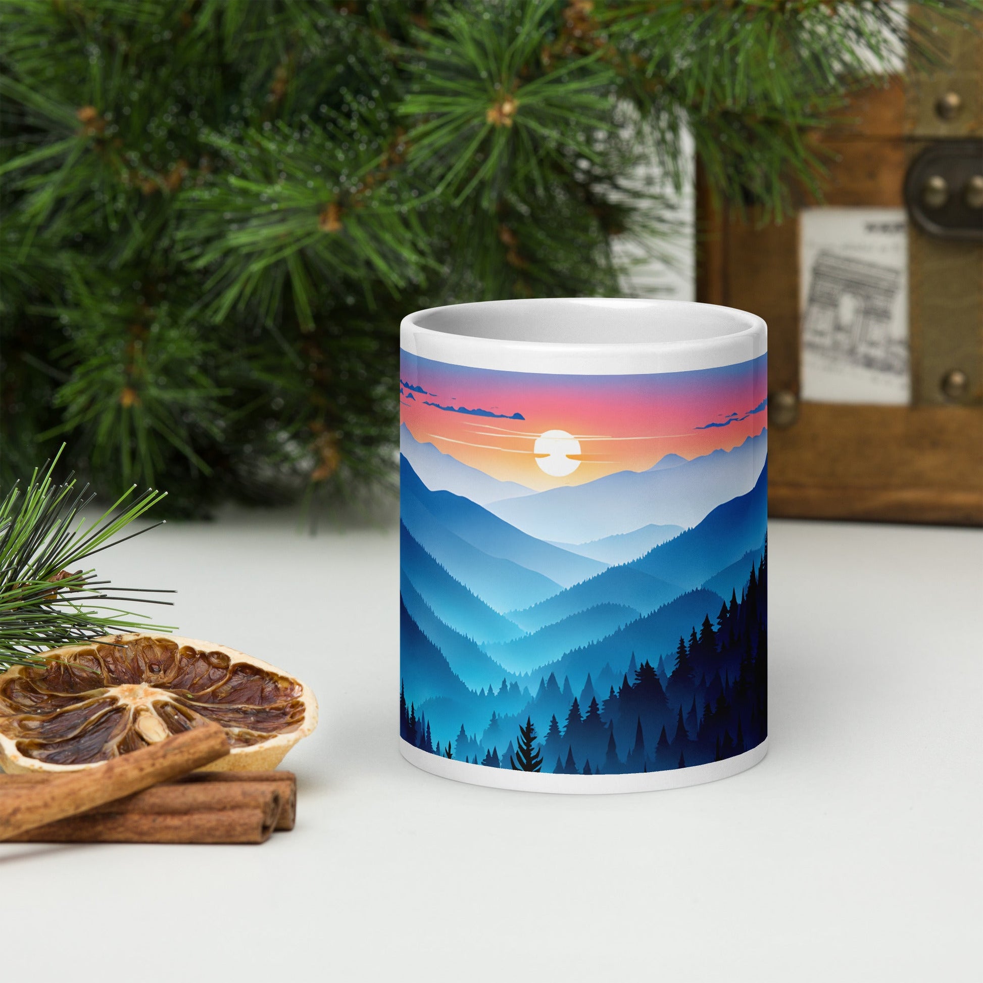 Blue Mountains White Glossy Mug (11 oz, 15 oz, 20 oz) - Mugs - Discovery Co.