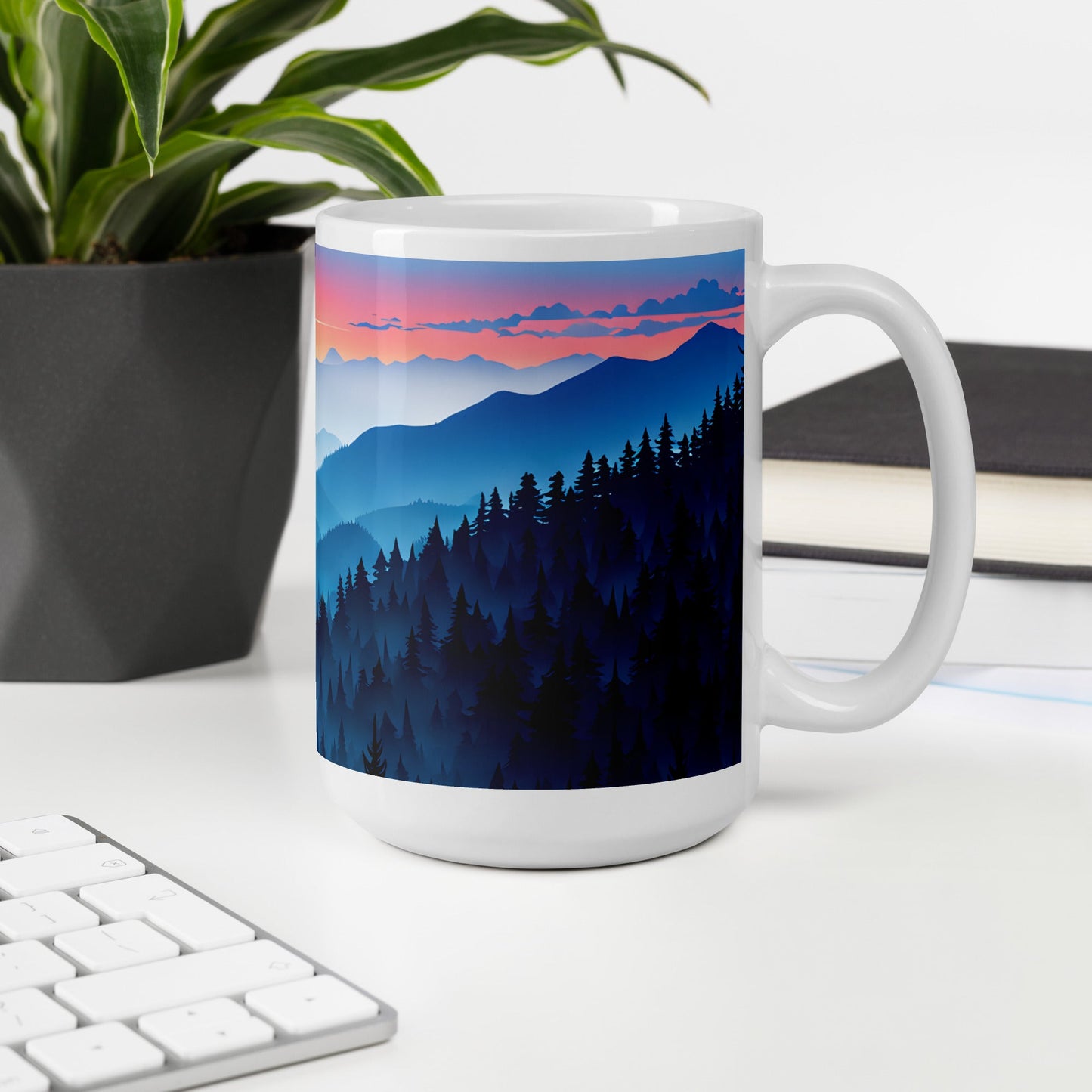 Blue Mountains White Glossy Mug (11 oz, 15 oz, 20 oz) - Mugs - Discovery Co.