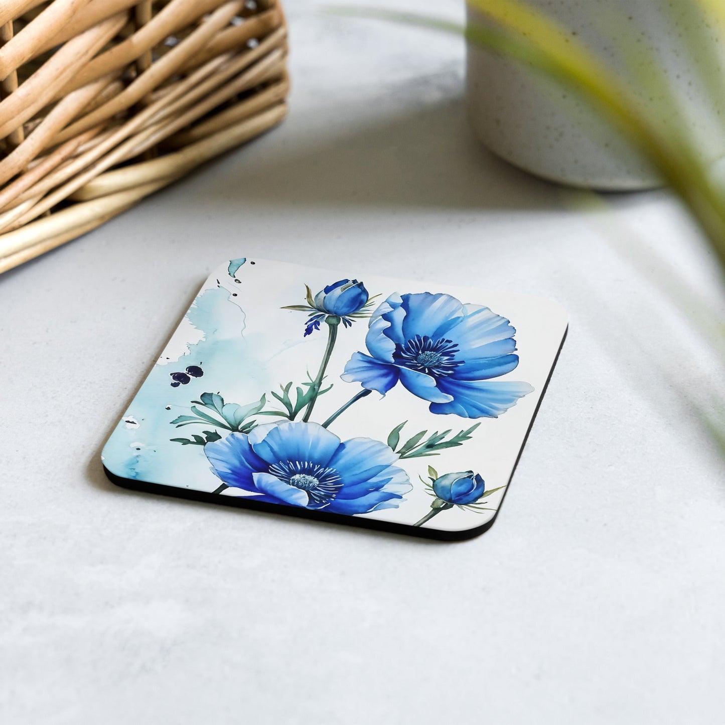 Blue Poppies Cork - back Coaster - Coasters - Discovery Co.