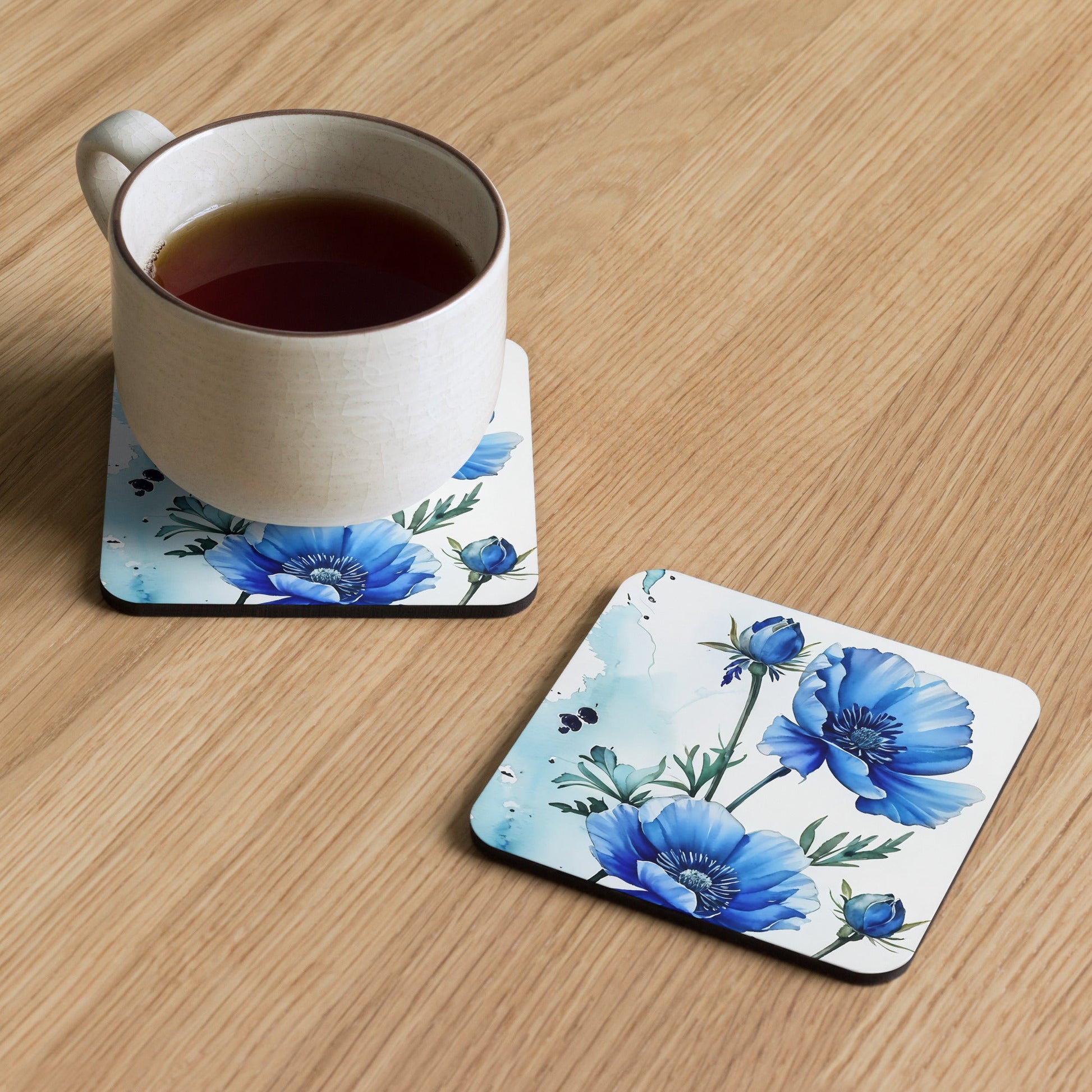 Blue Poppies Cork-back Coaster - Coasters - Discovery Co.