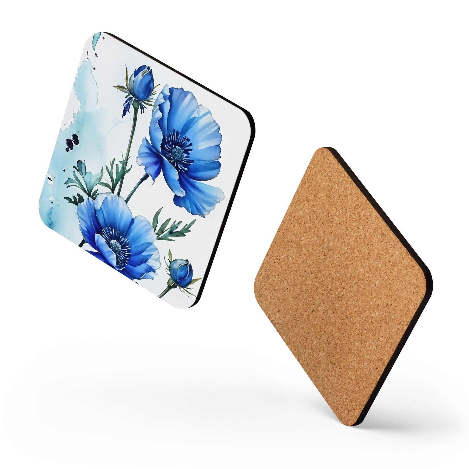 Blue Poppies Cork - back Coaster - Coasters - Discovery Co.