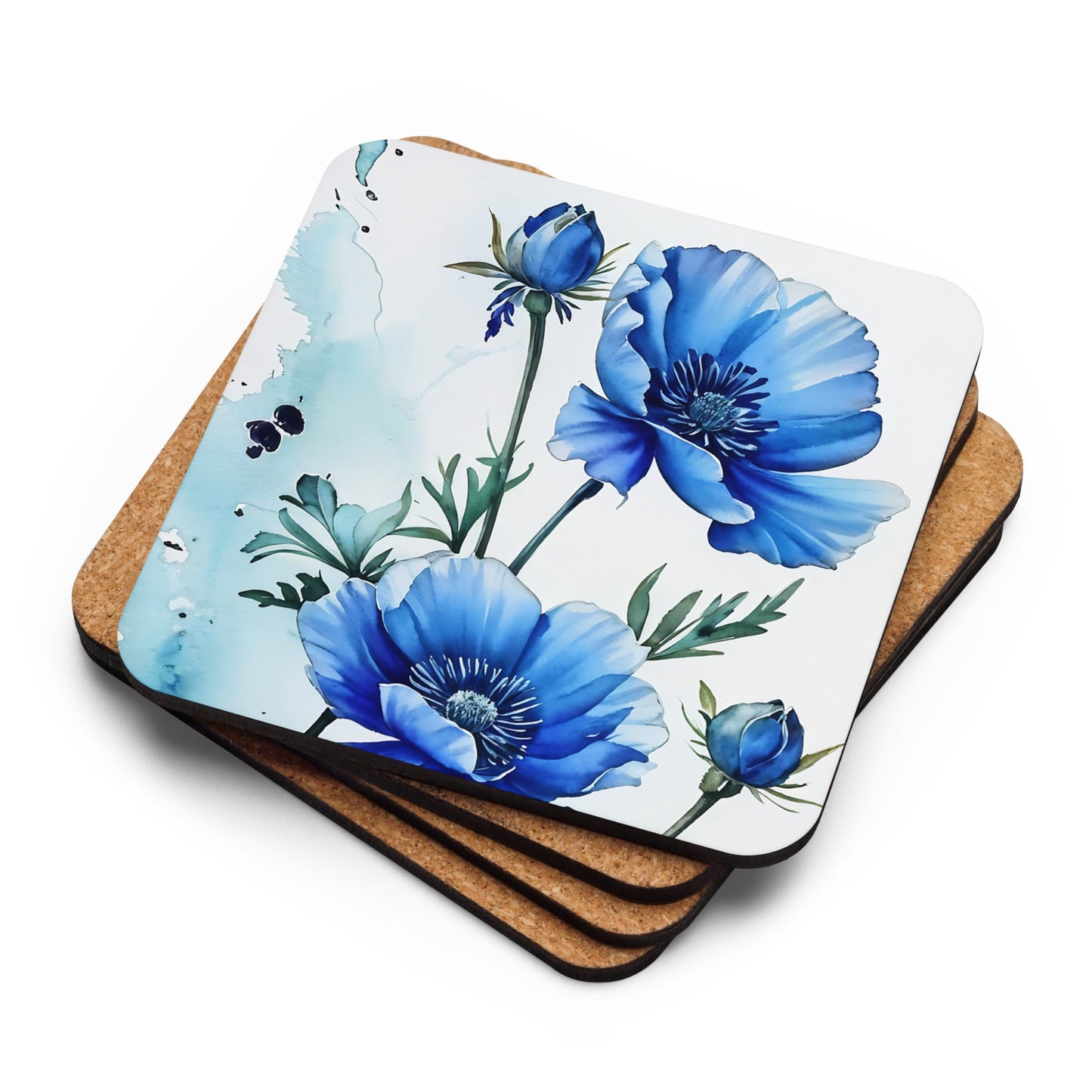 Blue Poppies Cork - back Coaster - Coasters - Discovery Co.