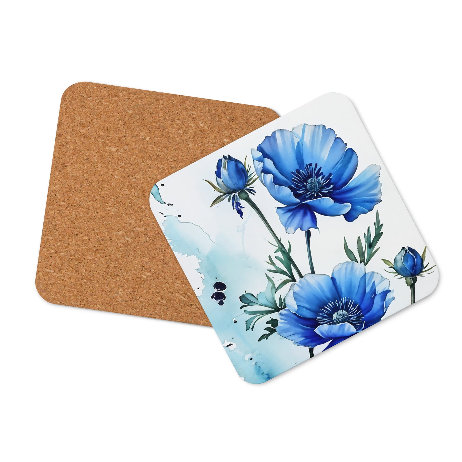 Blue Poppies Cork - back Coaster - Coasters - Discovery Co.