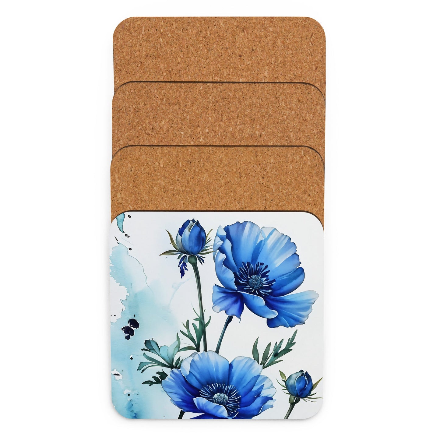 Blue Poppies Cork - back Coaster - Coasters - Discovery Co.