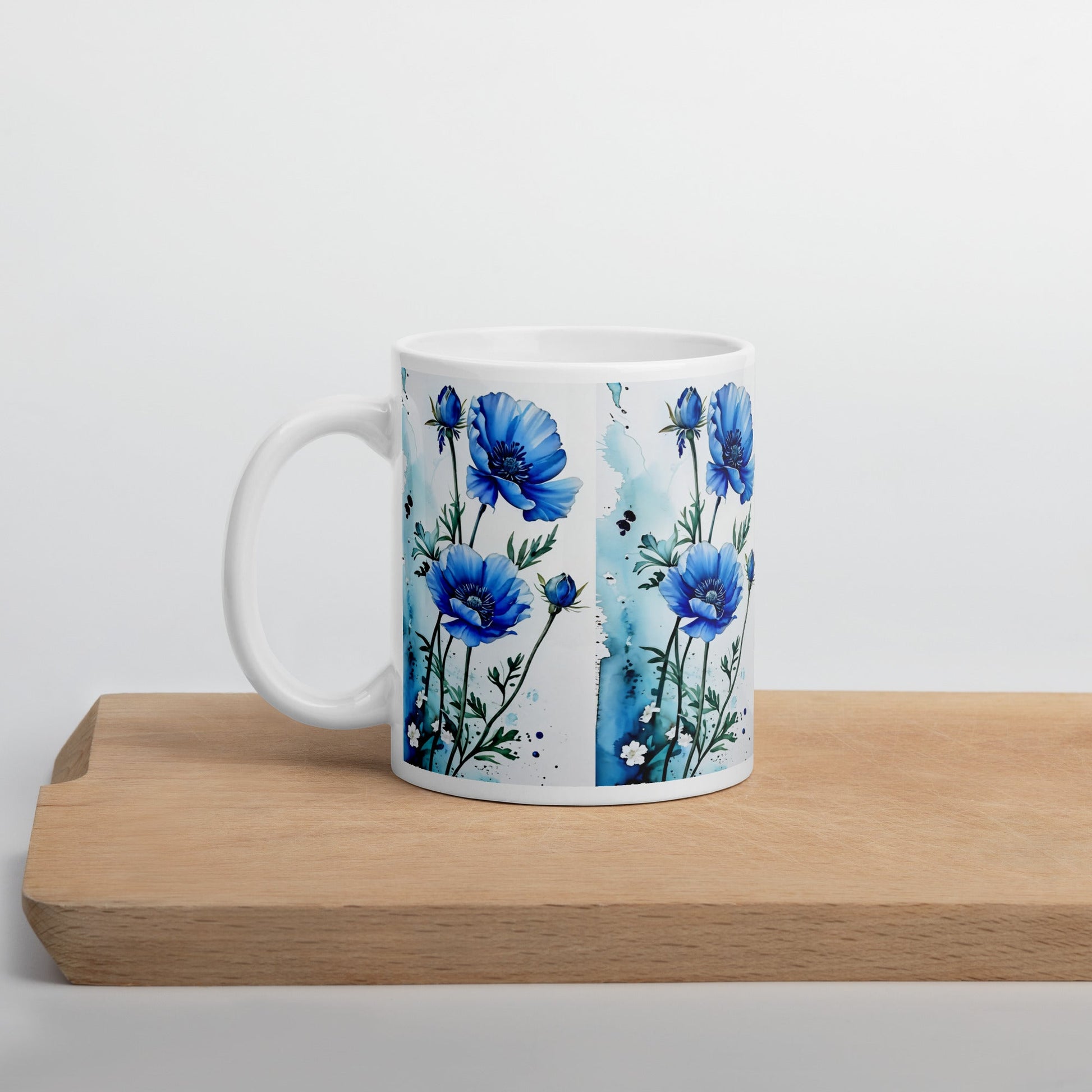 Blue Poppies White Glossy Mug (11 oz, 15 oz, 20 oz) - Mugs - Discovery Co.