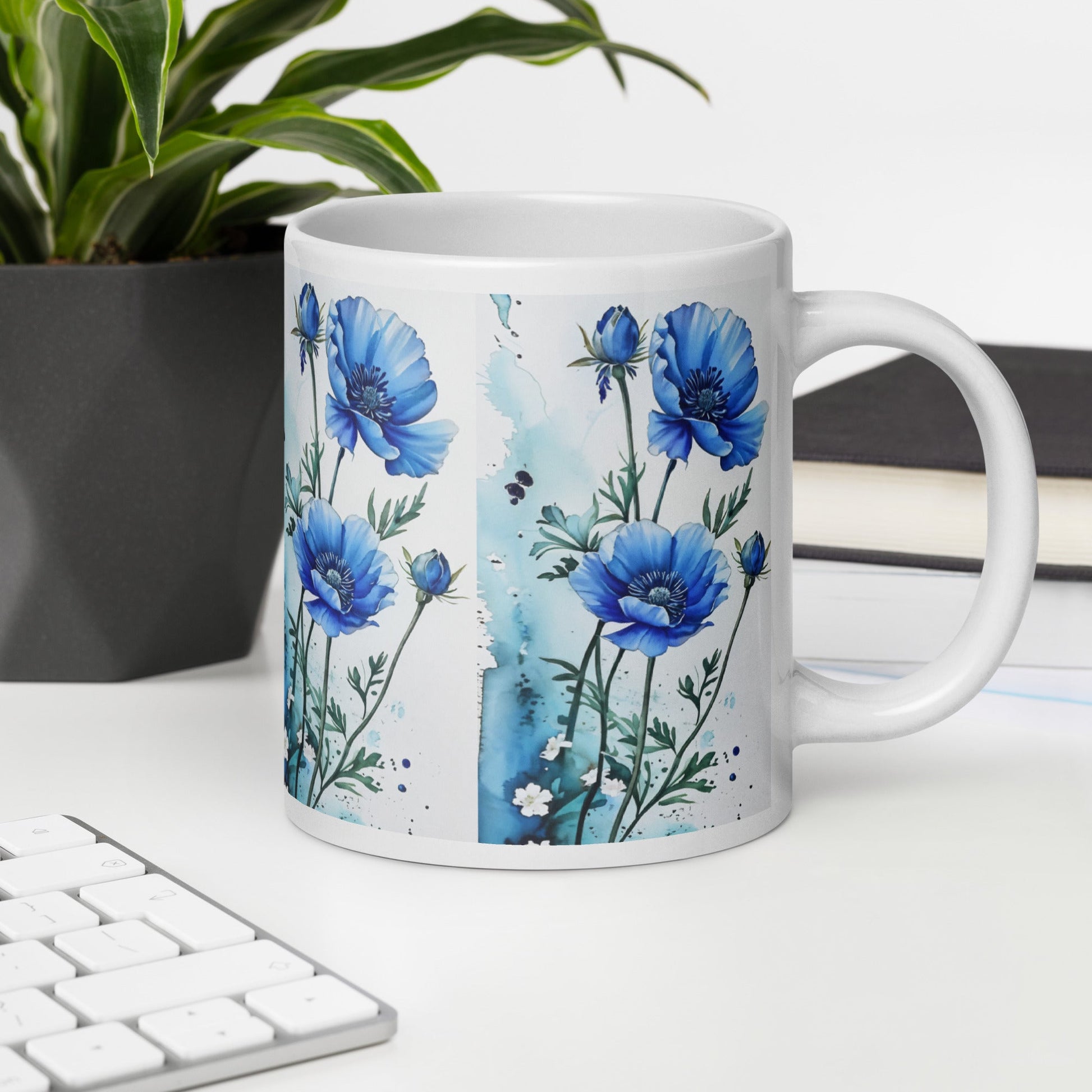 Blue Poppies White Glossy Mug (11 oz, 15 oz, 20 oz) - Mugs - Discovery Co.