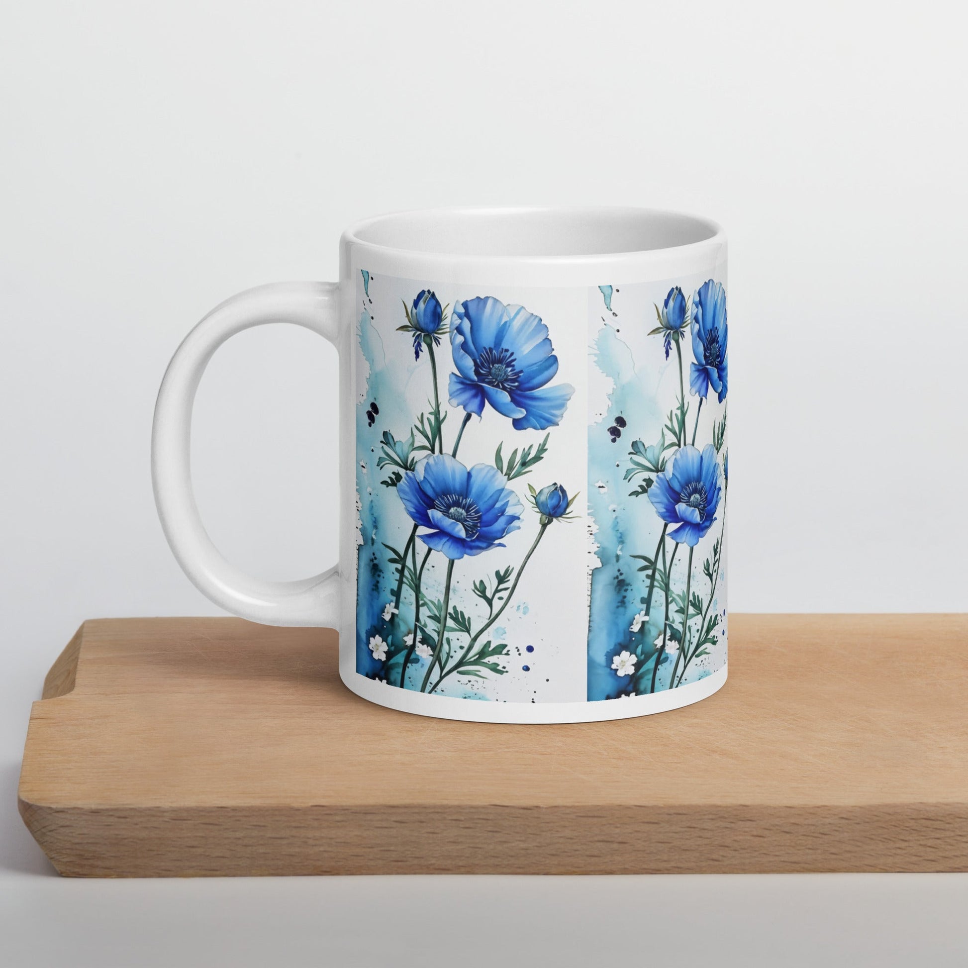 Blue Poppies White Glossy Mug (11 oz, 15 oz, 20 oz) - Mugs - Discovery Co.