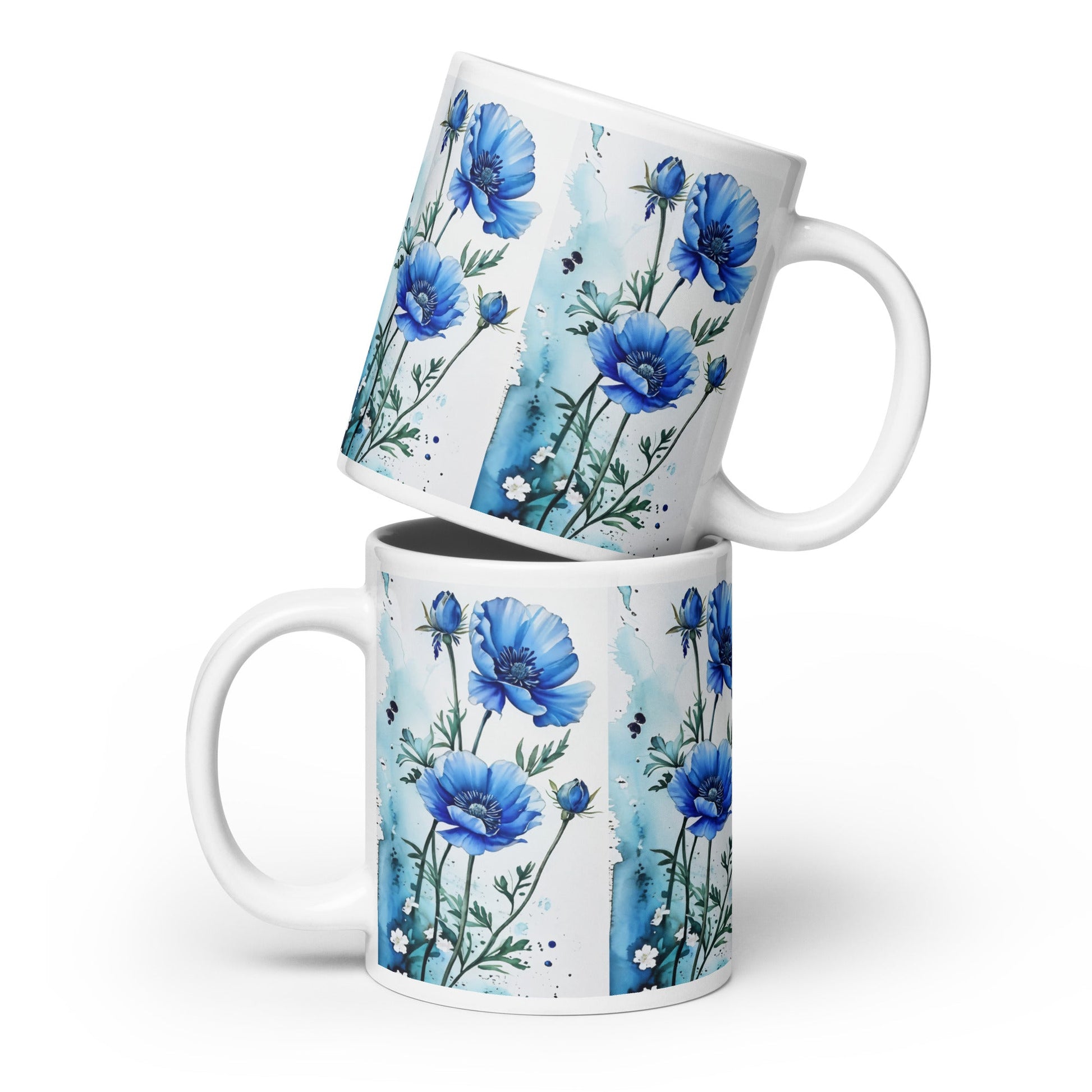 Blue Poppies White Glossy Mug - Mugs - Discovery Co.