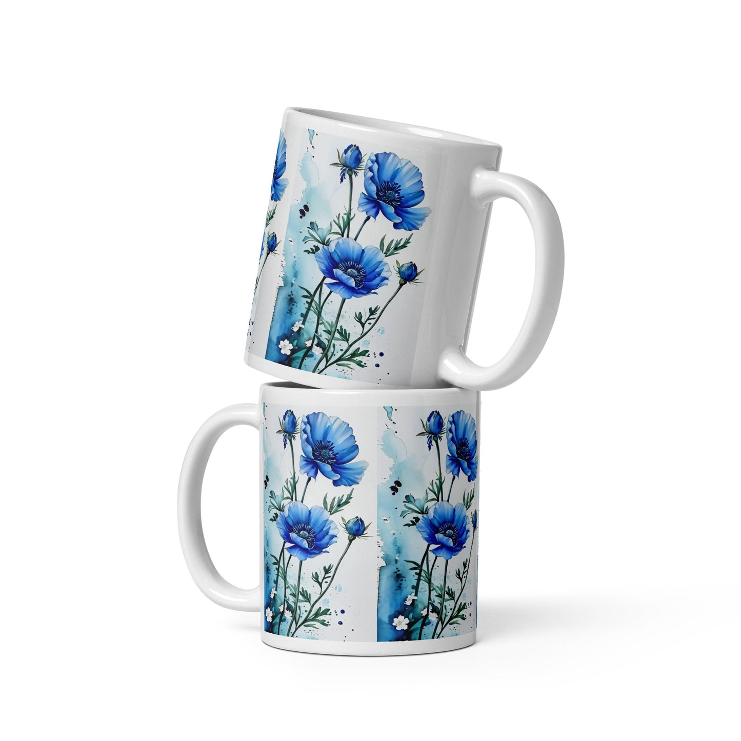 Blue Poppies White Glossy Mug - Mugs - Discovery Co.