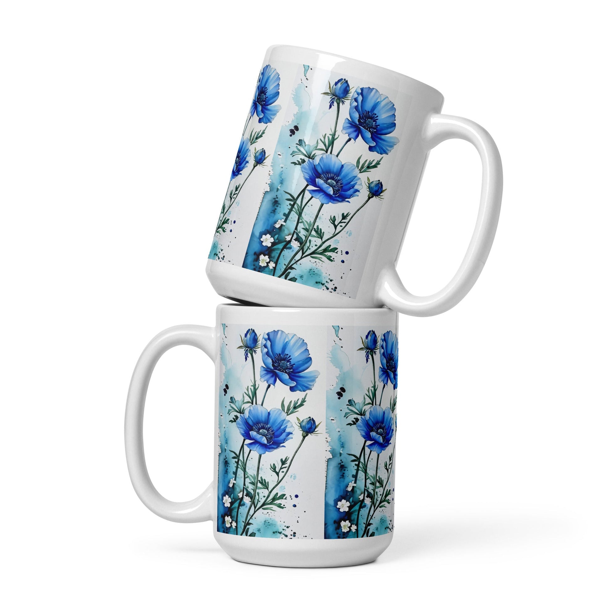 Blue Poppies White Glossy Mug - Mugs - Discovery Co.