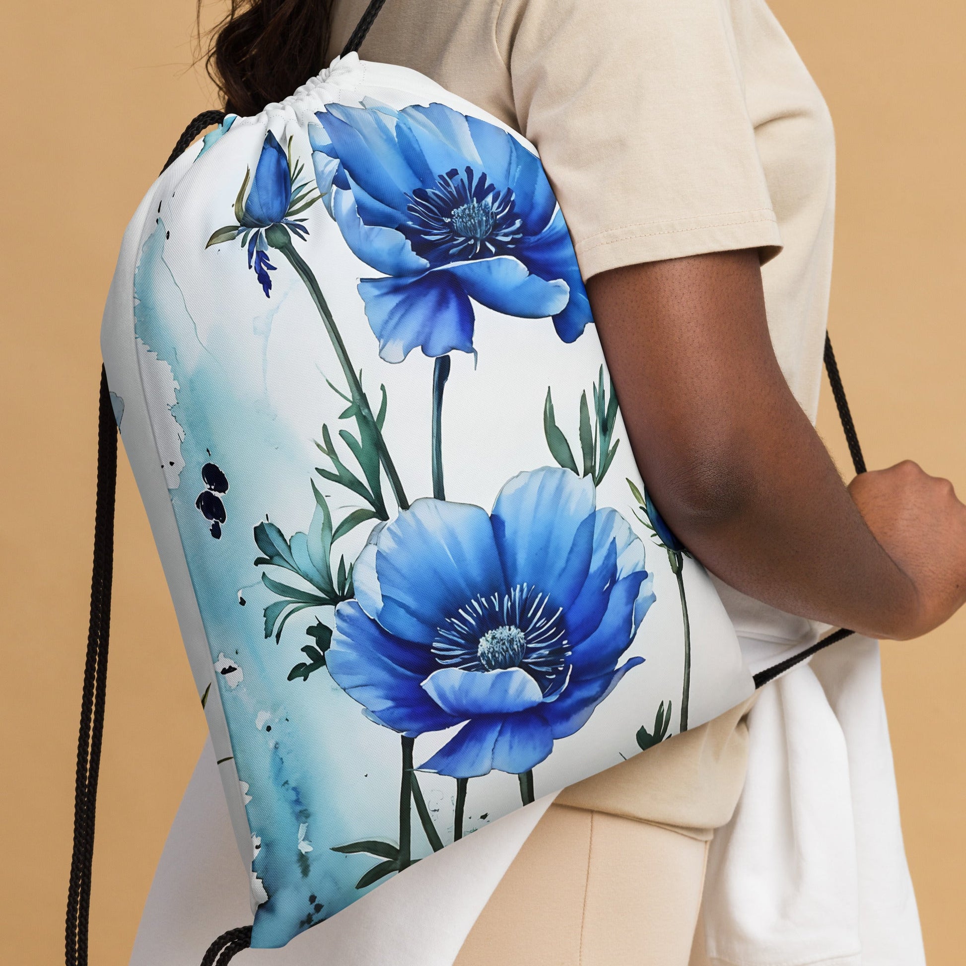 Blue Poppy Drawstring Bag - Drawstring Bag - Discovery Co.