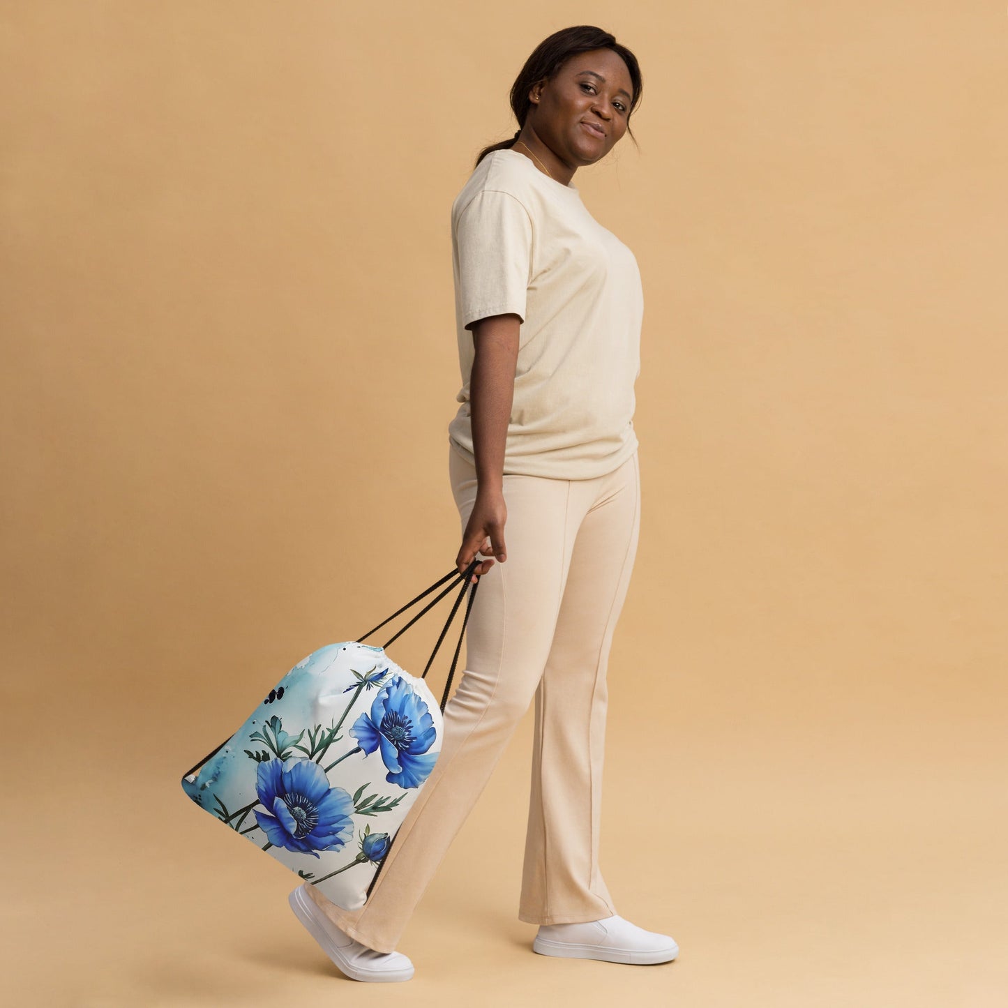 Blue Poppy Drawstring Bag - Drawstring Bag - Discovery Co.