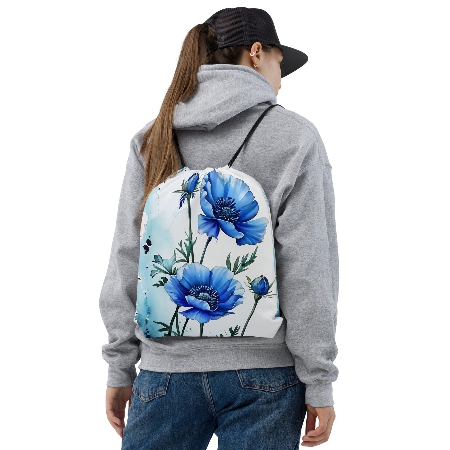 Blue Poppy Drawstring Bag - Drawstring Bag - Discovery Co.