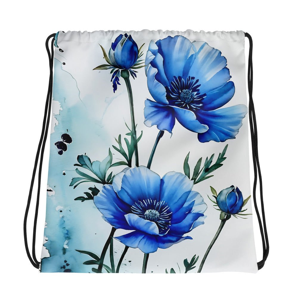 Blue Poppy Drawstring Bag - Drawstring Bag - Discovery Co.