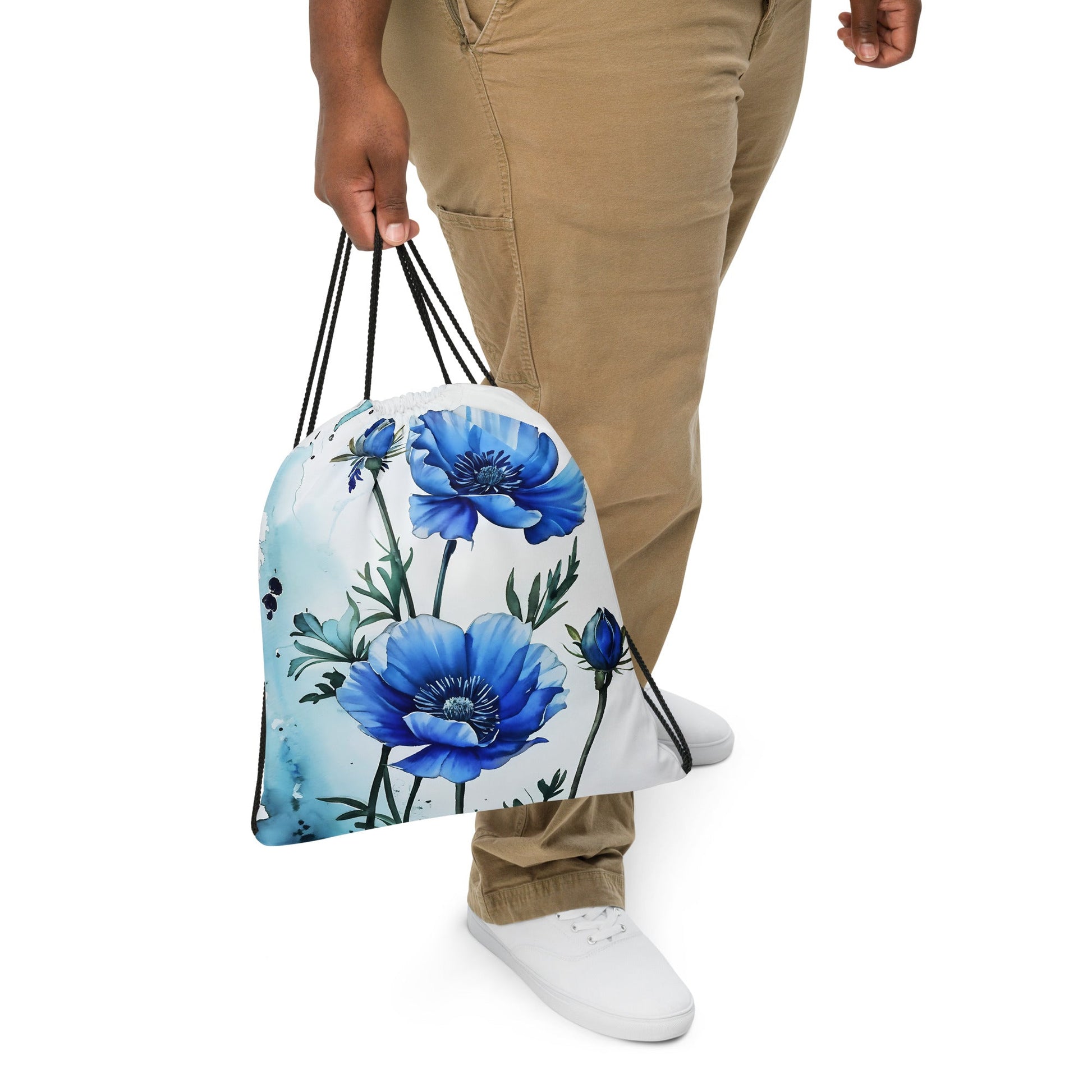 Blue Poppy Drawstring Bag - Drawstring Bag - Discovery Co.
