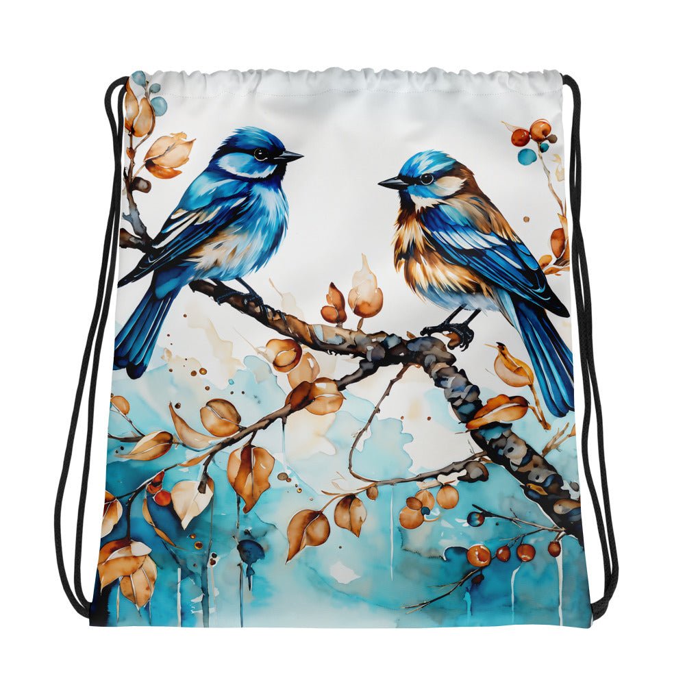 Blue Watercolor Birds Drawstring Bag - Drawstring Bag - Discovery Co.