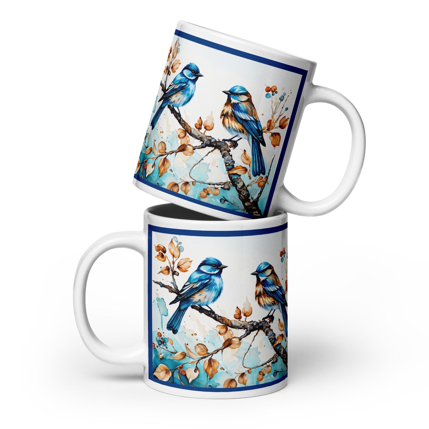 Blue Watercolor Birds White Glossy Mug (11 oz, 15 oz, 20 oz) - Mugs - Discovery Co.