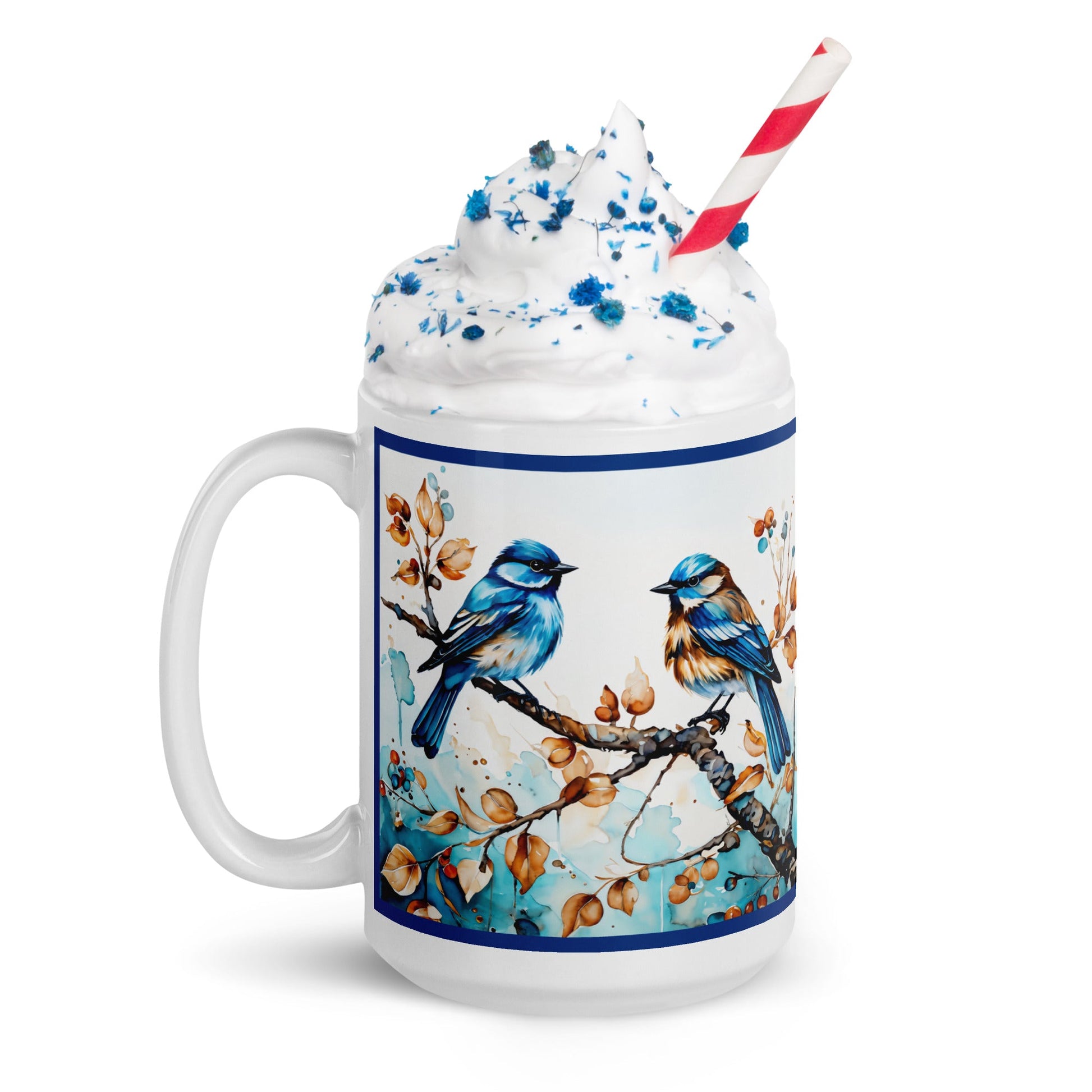 Blue Watercolor Birds White Glossy Mug (11 oz, 15 oz, 20 oz) - Mugs - Discovery Co.
