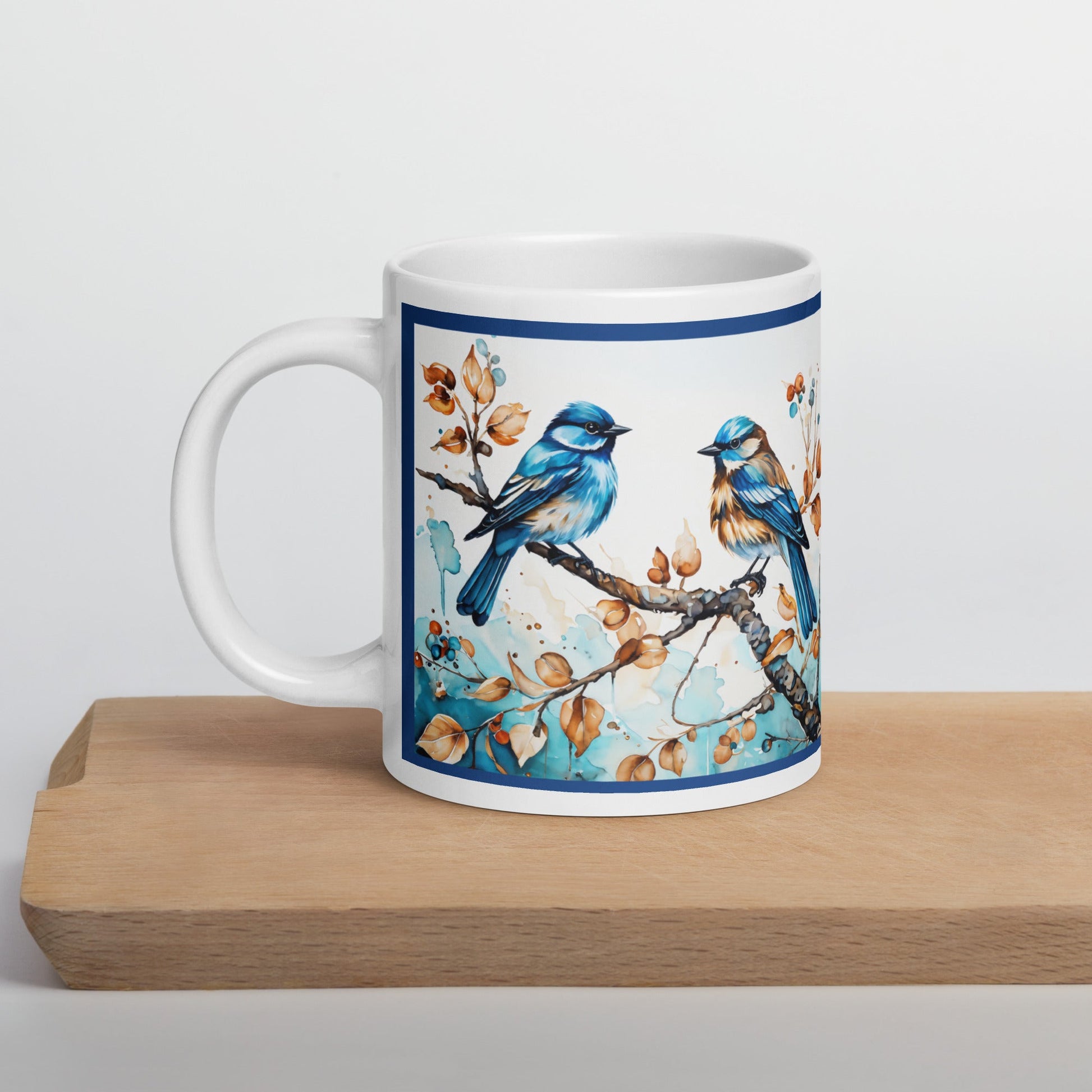 Blue Watercolor Birds White Glossy Mug (11 oz, 15 oz, 20 oz) - Mugs - Discovery Co.