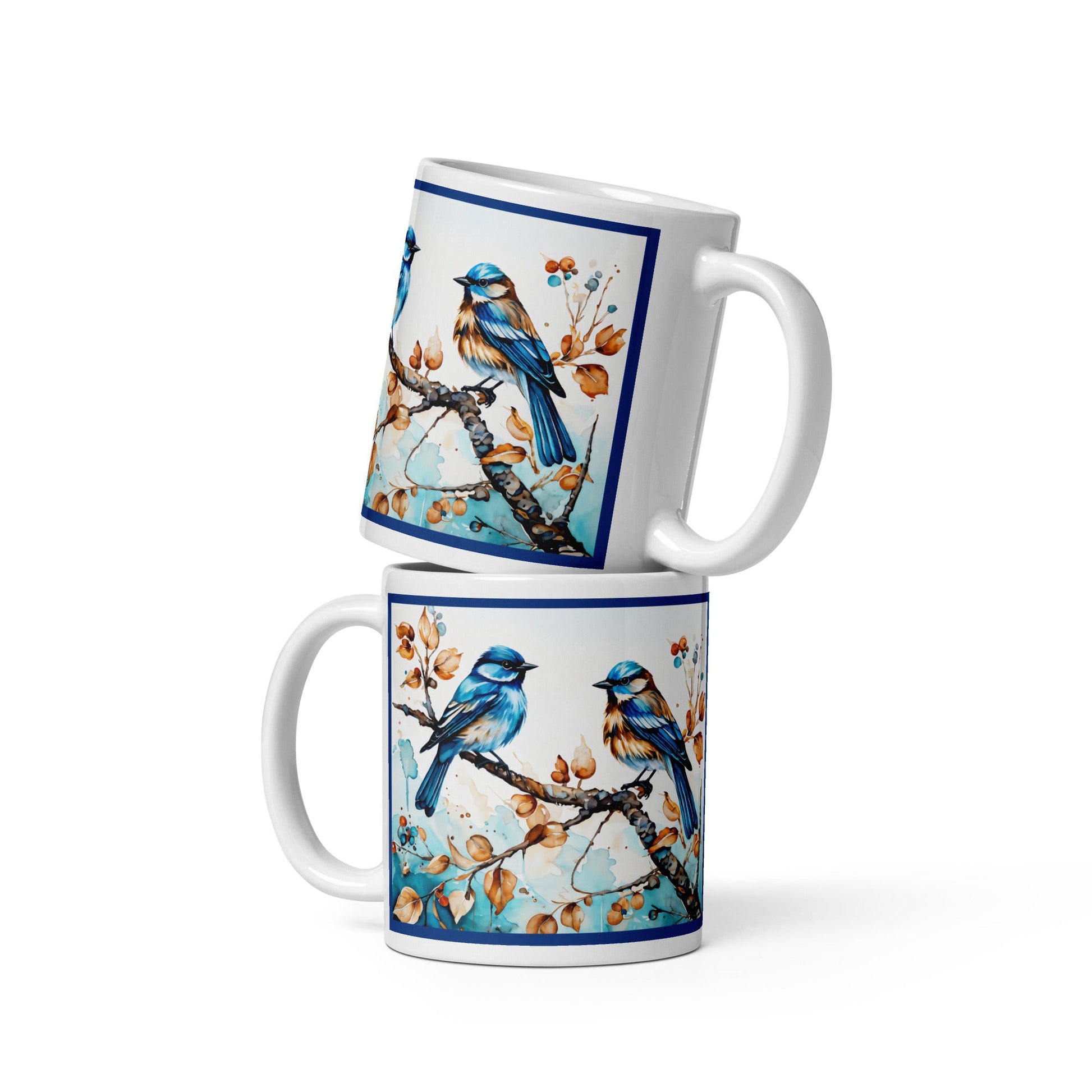 Blue Watercolor Birds White Glossy Mug (11 oz, 15 oz, 20 oz) - Mugs - Discovery Co.