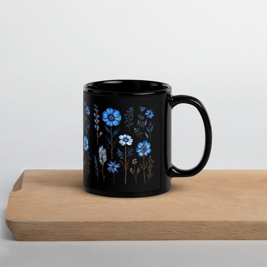 Blue Wildflowers Black Glossy Mug (11 oz, 15 oz) - Mugs - Discovery Co.