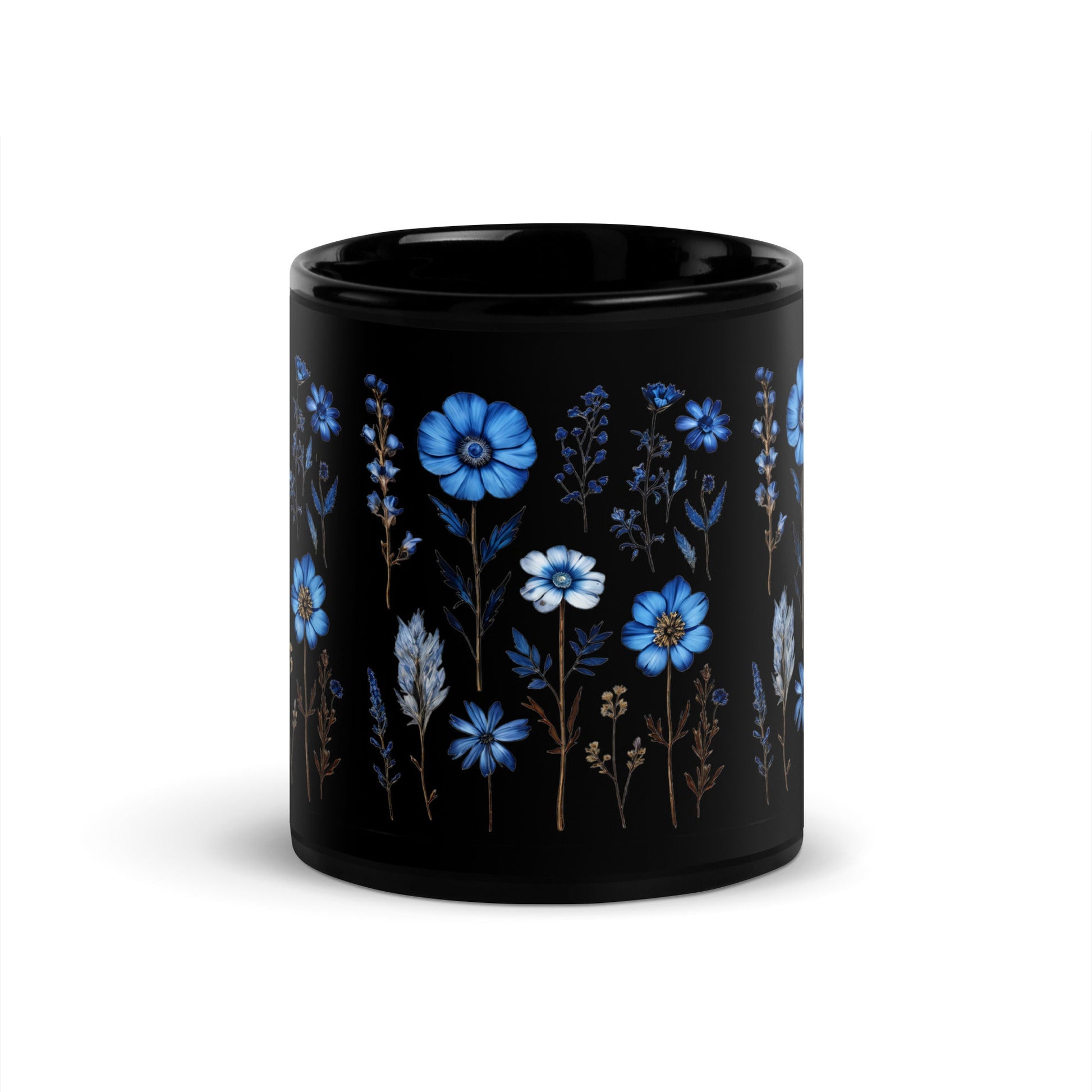 Blue Wildflowers Black Glossy Mug (11 oz) - Mugs - Discovery Co.