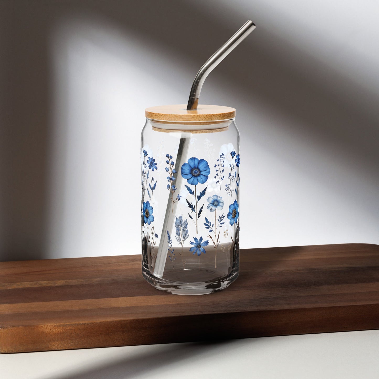 Blue Wildflowers Can - Shaped Glass - Can - Shaped Glass - Discovery Co.