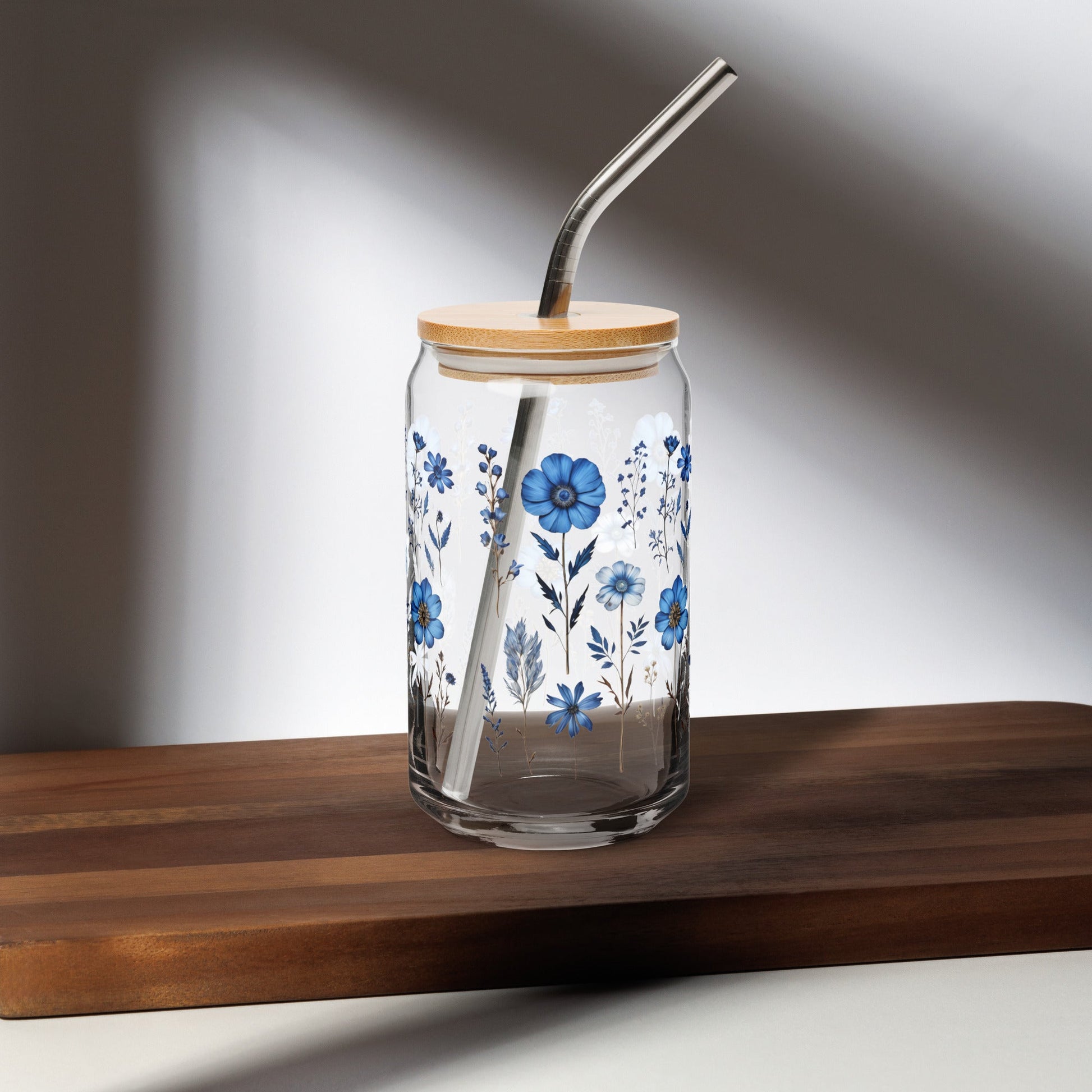 Blue Wildflowers Can - Shaped Glass - Can - Shaped Glass - Discovery Co.