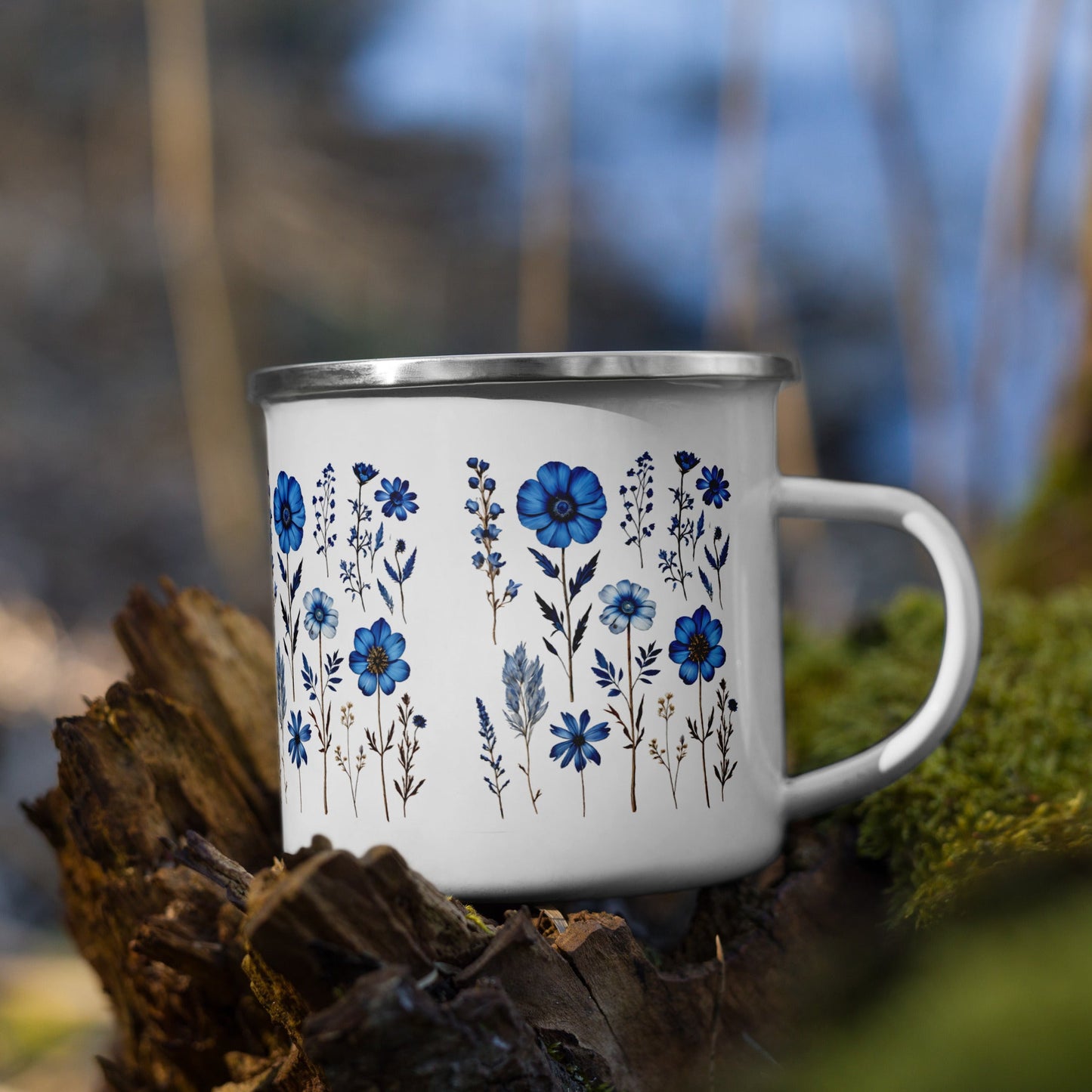 Blue Wildflowers Enamel Mug (12 oz) - Mugs - Discovery Co.