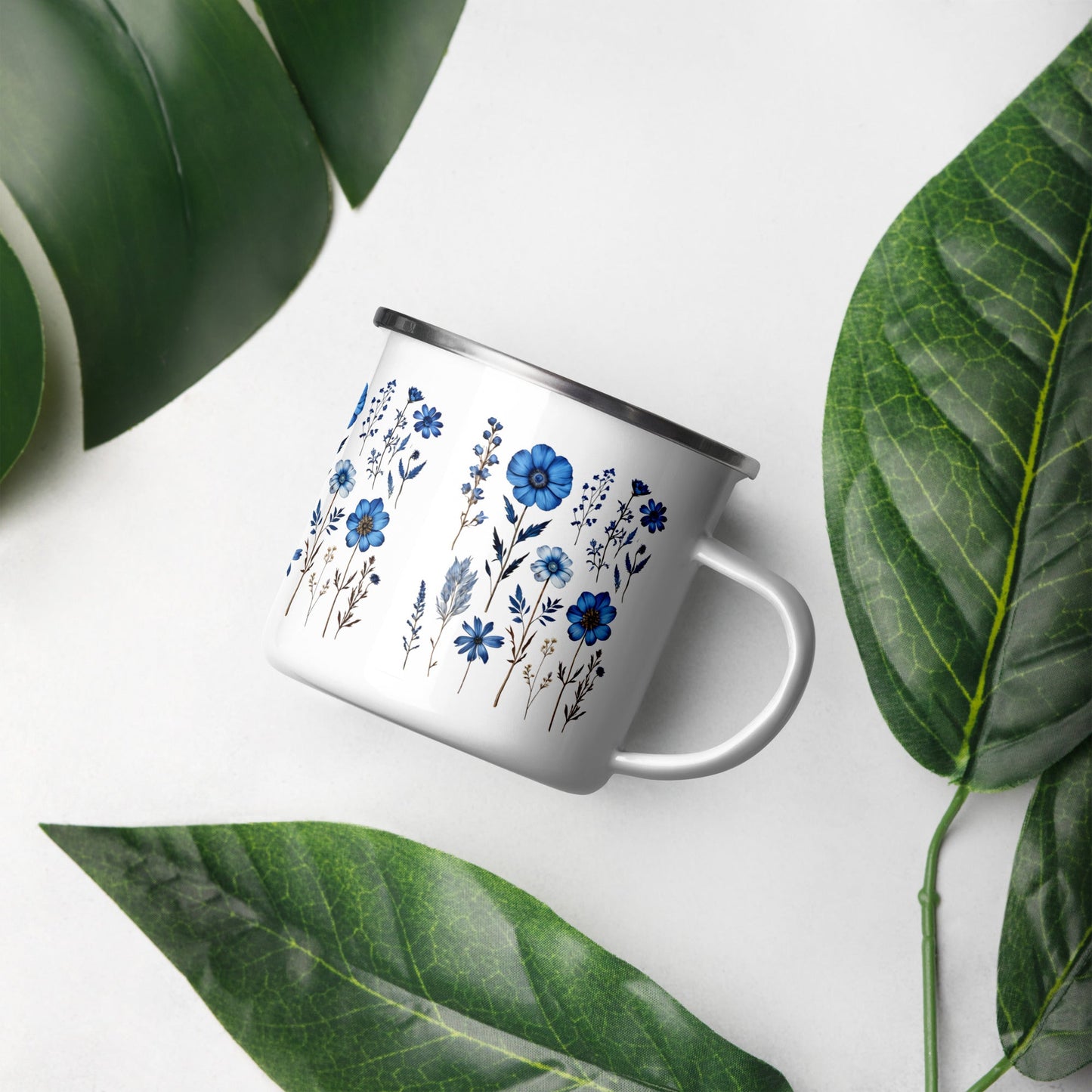 Blue Wildflowers Enamel Mug (12 oz) - Mugs - Discovery Co.