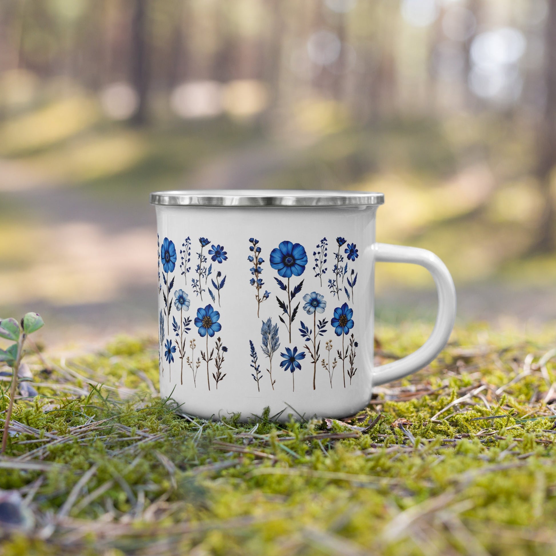 Blue Wildflowers Enamel Mug (12 oz) - Mugs - Discovery Co.