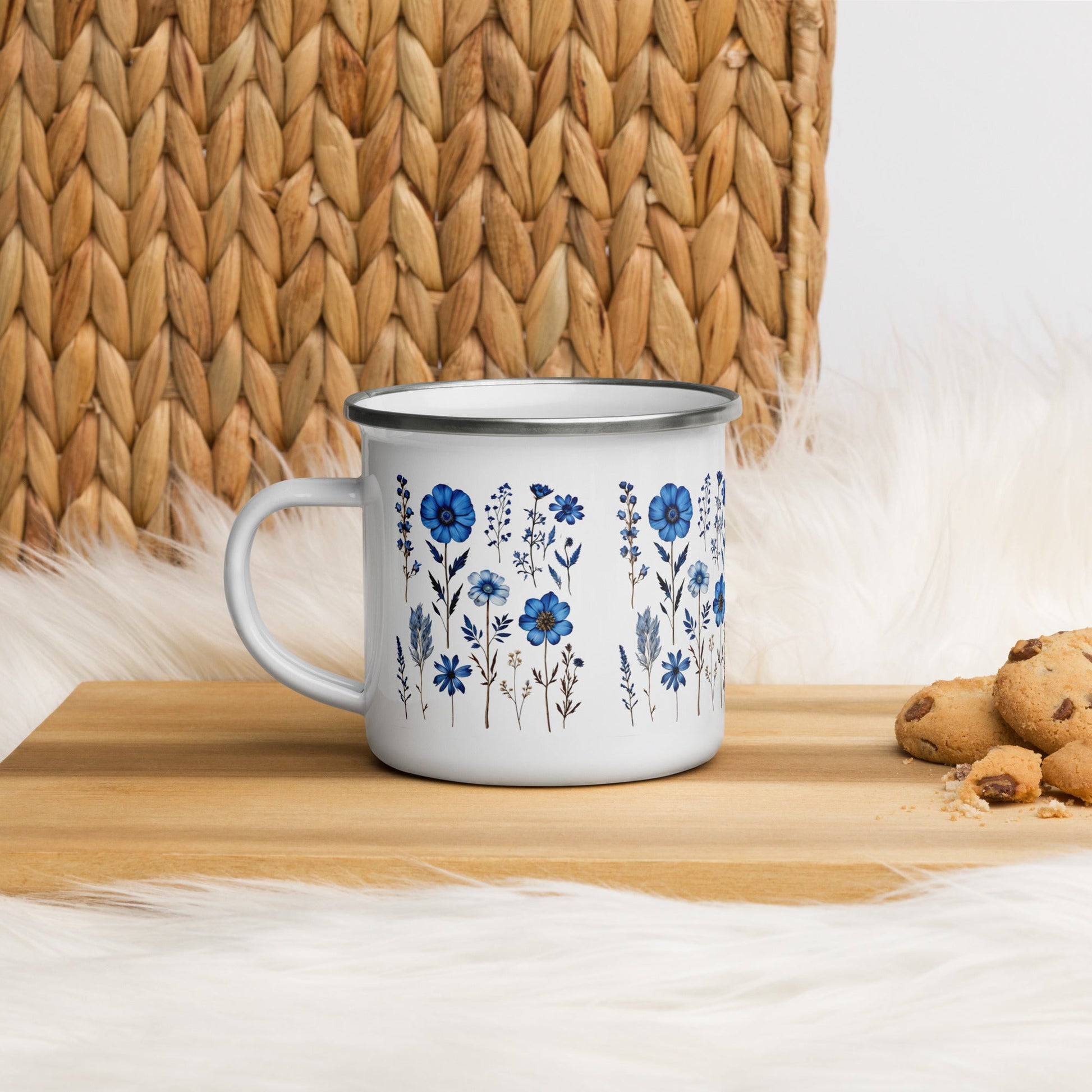 Blue Wildflowers Enamel Mug (12 oz) - Mugs - Discovery Co.