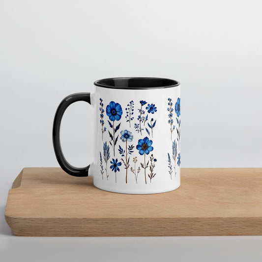Blue Wildflowers Mug With Color Inside (11 oz and 15 oz) - Mugs - Discovery Co.