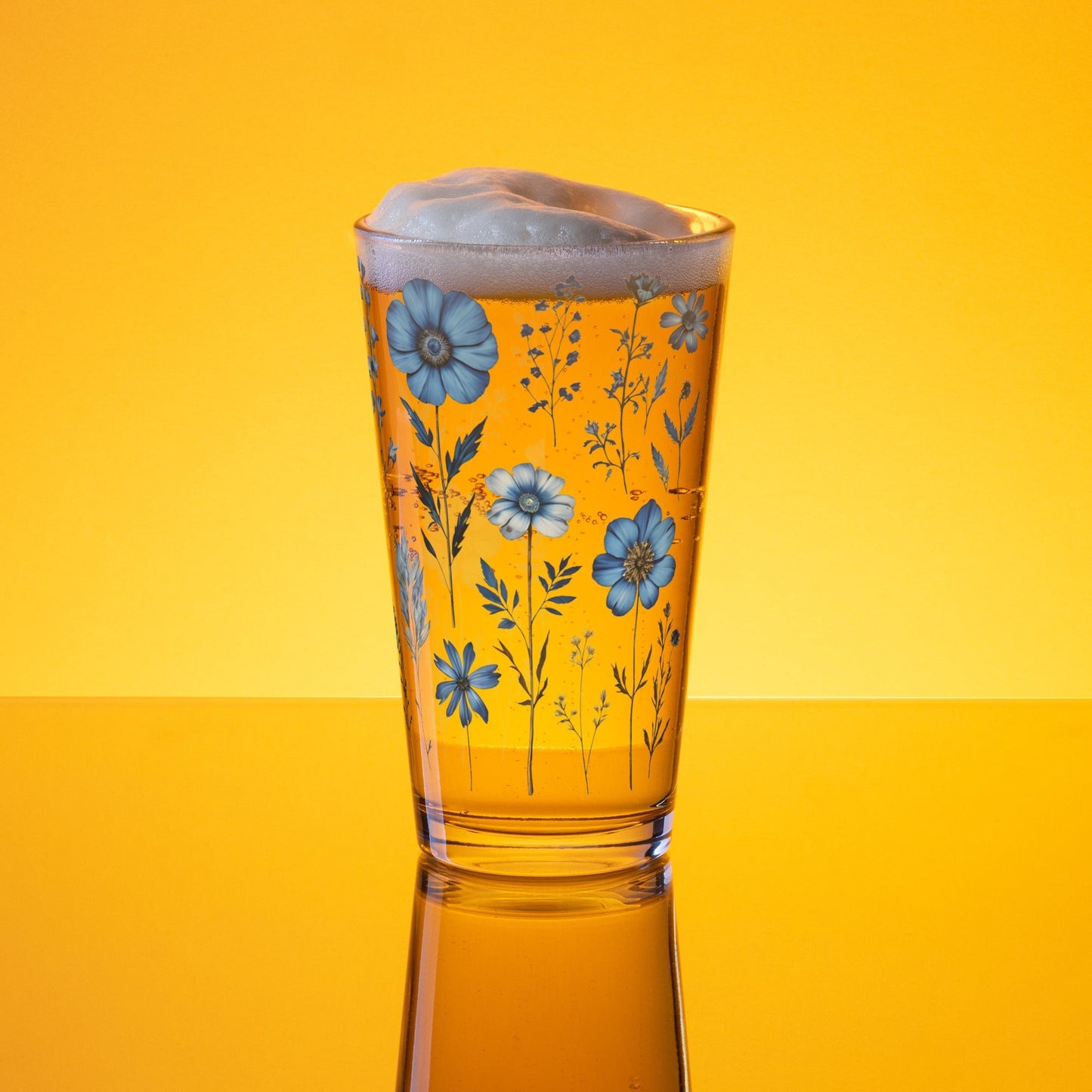 Blue Wildflowers Pint Glass (16 oz) - Beer Glass - Discovery Co.